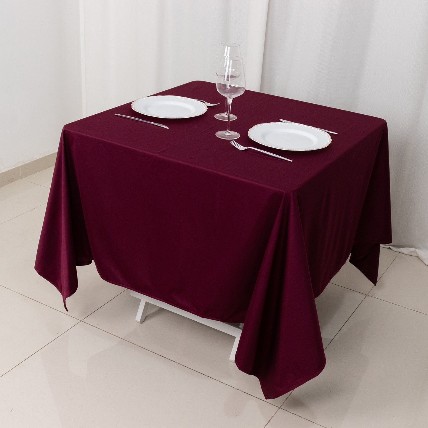 70" Burgundy Scuba Wrinkle Free Square Tablecloth, Scuba Polyester Tablecloth