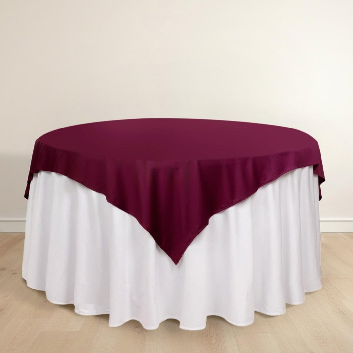 70" Burgundy Scuba Wrinkle Free Square Table Overlay, Scuba Polyester Table Topper