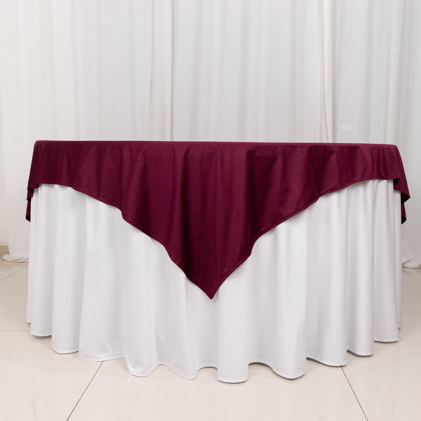 70" Burgundy Premium Scuba Wrinkle Free Square Table Overlay, Scuba Polyester Table Topper