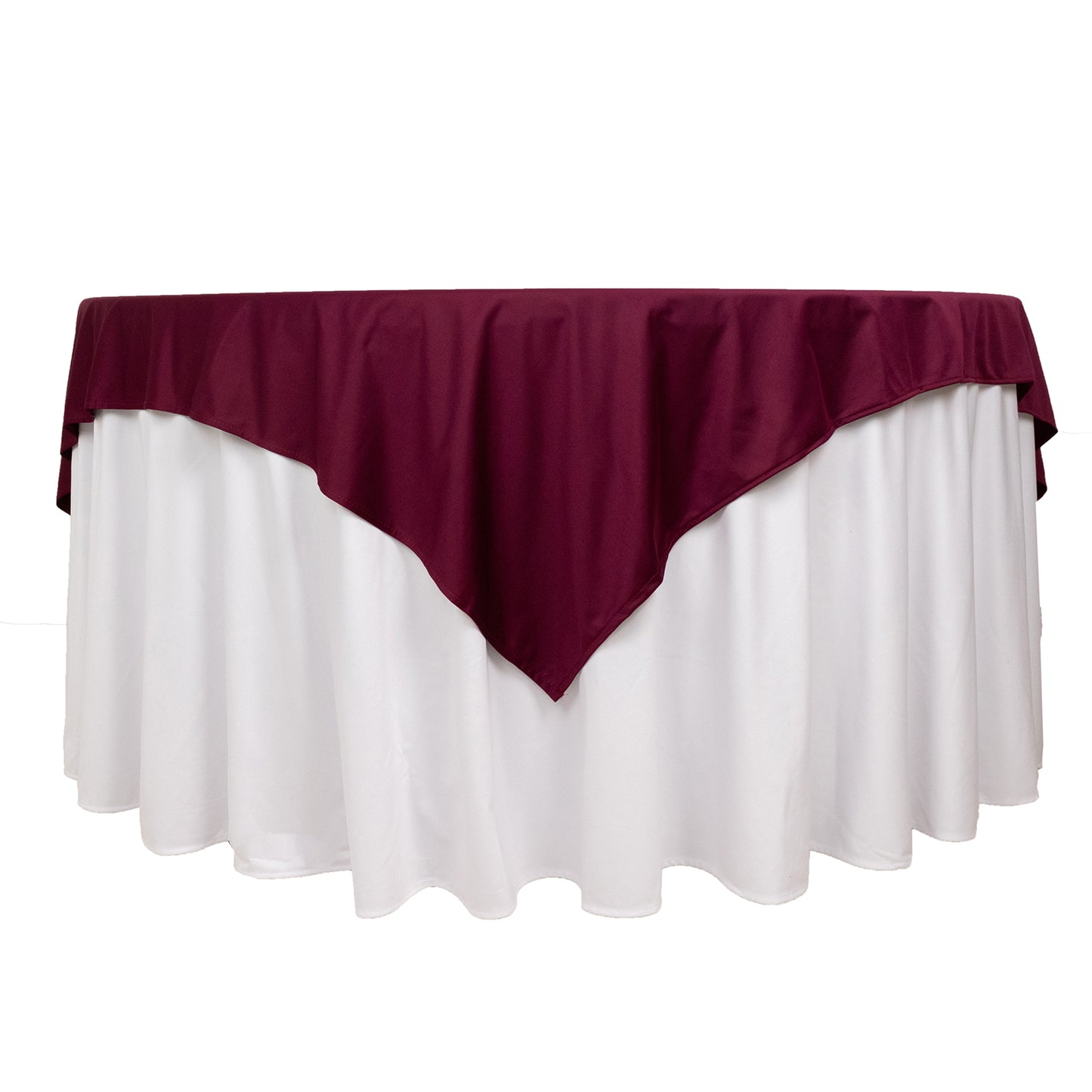 70" Burgundy Premium Scuba Wrinkle Free Square Table Overlay, Scuba Polyester Table Topper