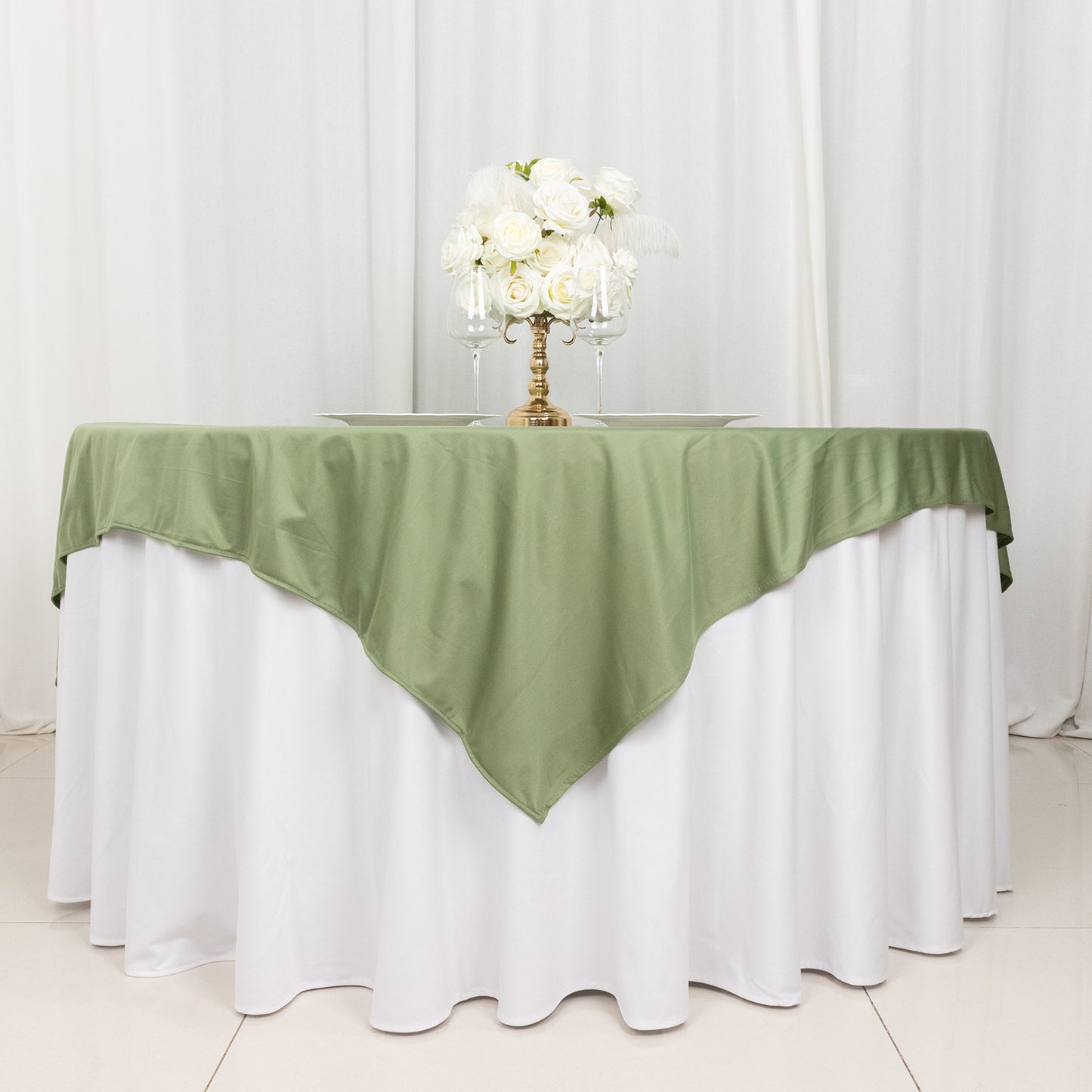 70" Dusty Sage Green Premium Scuba Wrinkle Free Square Table Overlay, Scuba Polyester Table Topper