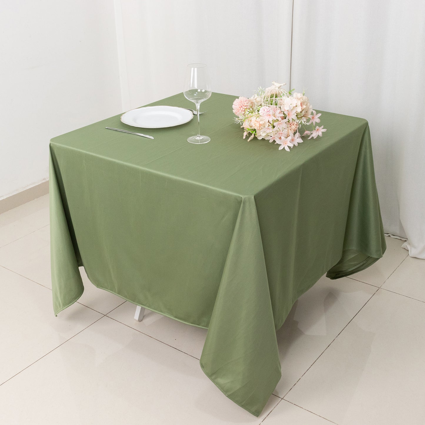 70" Dusty Sage Green Premium Scuba Wrinkle Free Square Tablecloth, Scuba Polyester Tablecloth