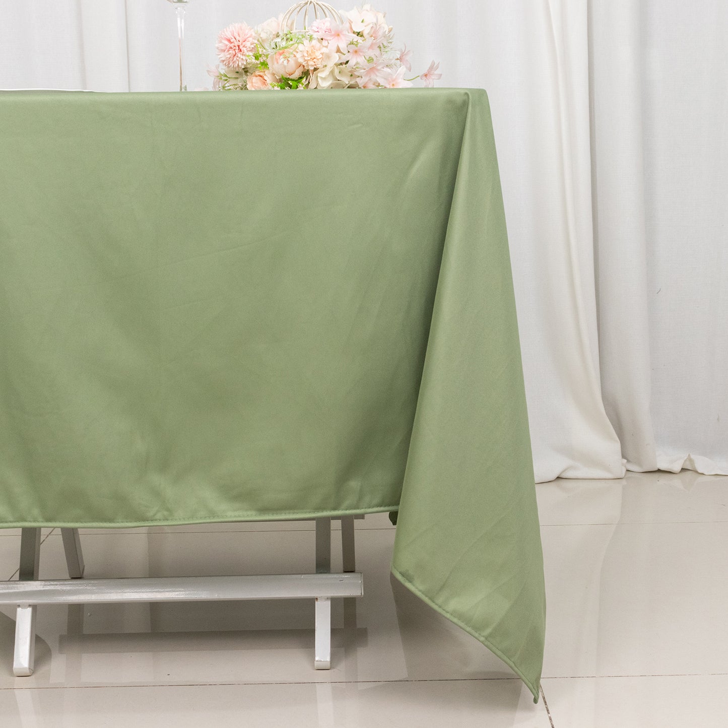 70" Dusty Sage Green Premium Scuba Wrinkle Free Square Tablecloth, Scuba Polyester Tablecloth