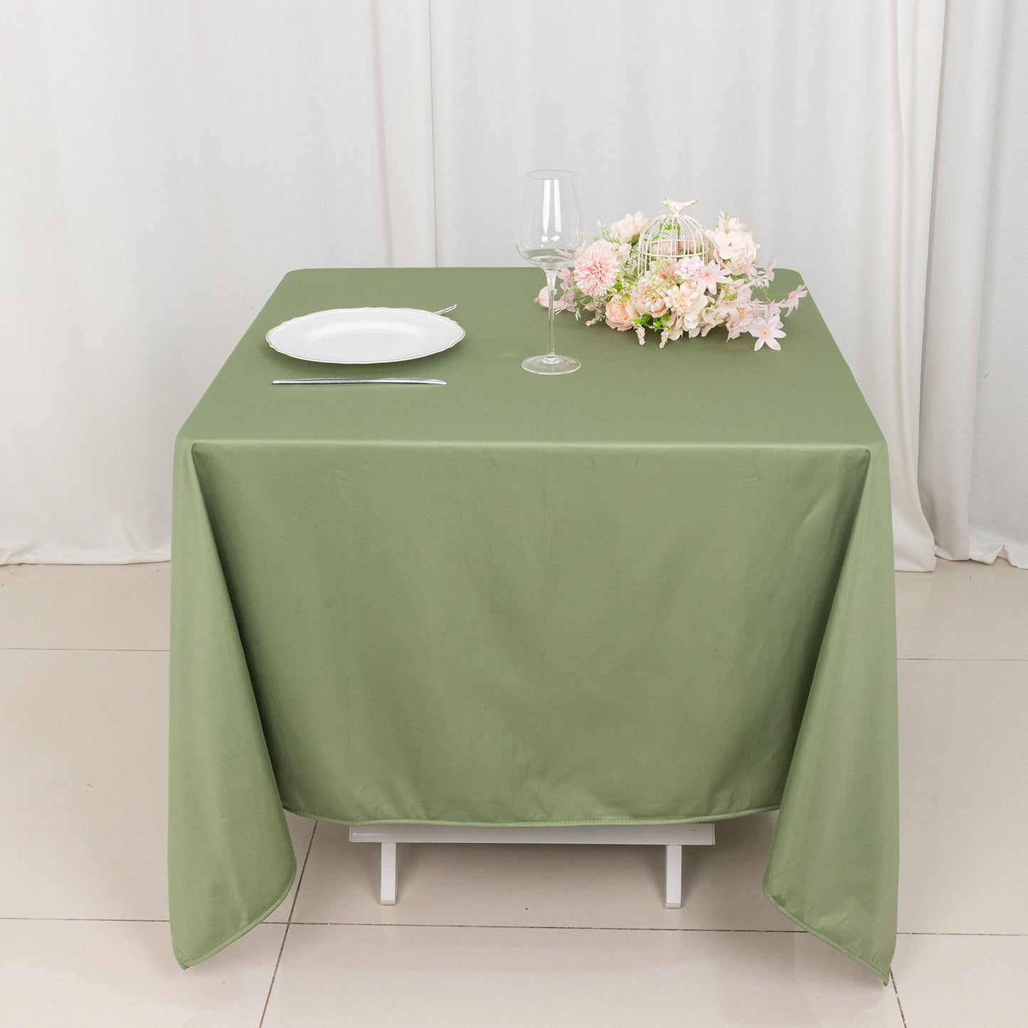 70" Dusty Sage Green Premium Scuba Wrinkle Free Square Tablecloth, Scuba Polyester Tablecloth