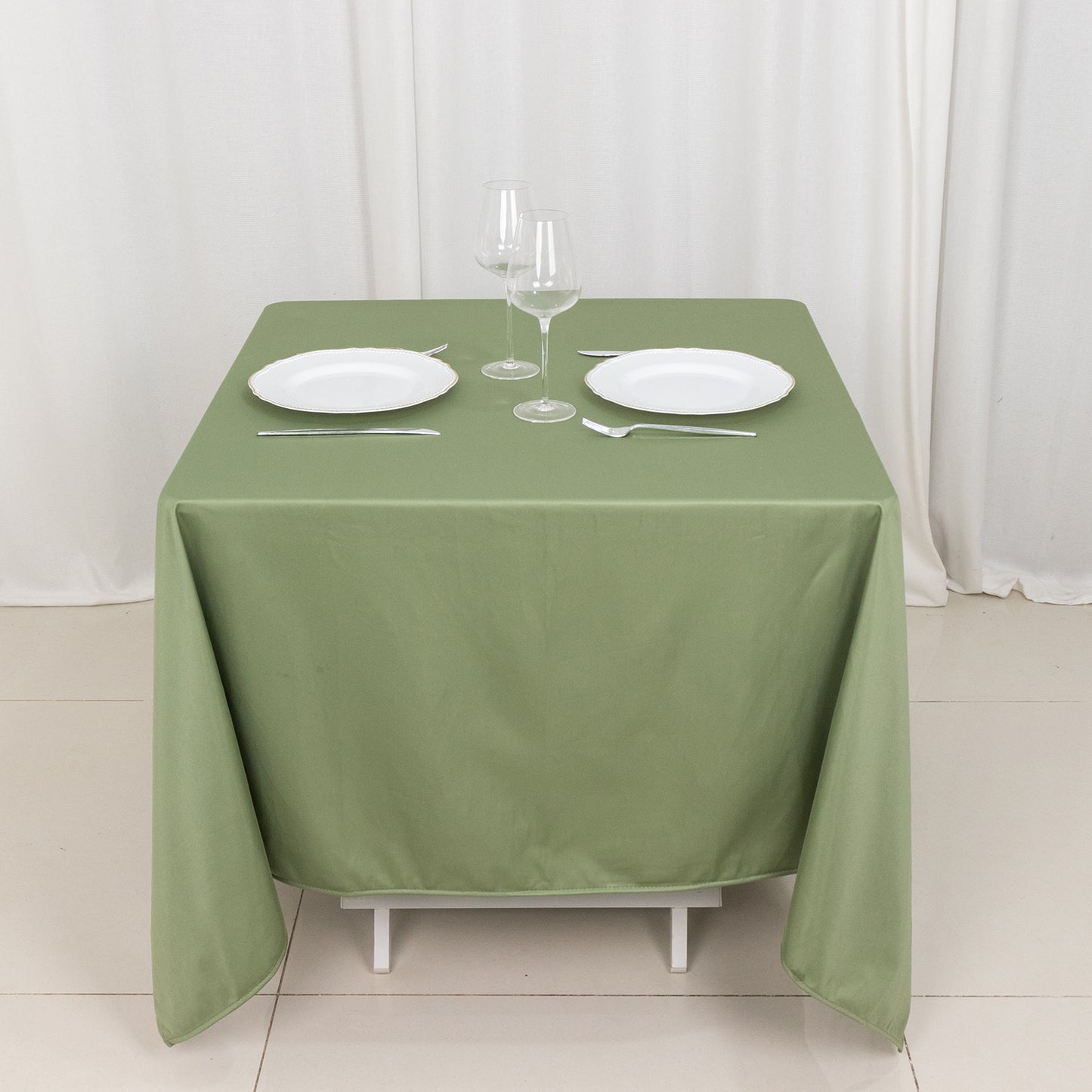 70" Dusty Sage Green Premium Scuba Wrinkle Free Square Tablecloth, Scuba Polyester Tablecloth