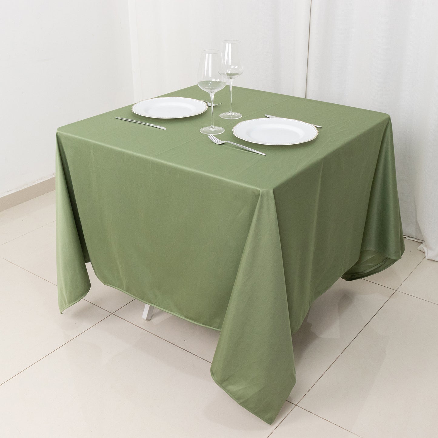 70" Dusty Sage Green Premium Scuba Wrinkle Free Square Tablecloth, Scuba Polyester Tablecloth