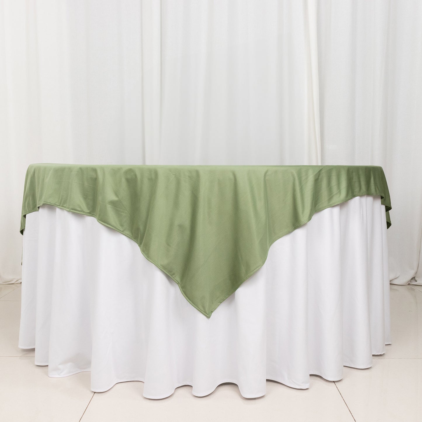 70" Dusty Sage Green Premium Scuba Wrinkle Free Square Table Overlay, Scuba Polyester Table Topper