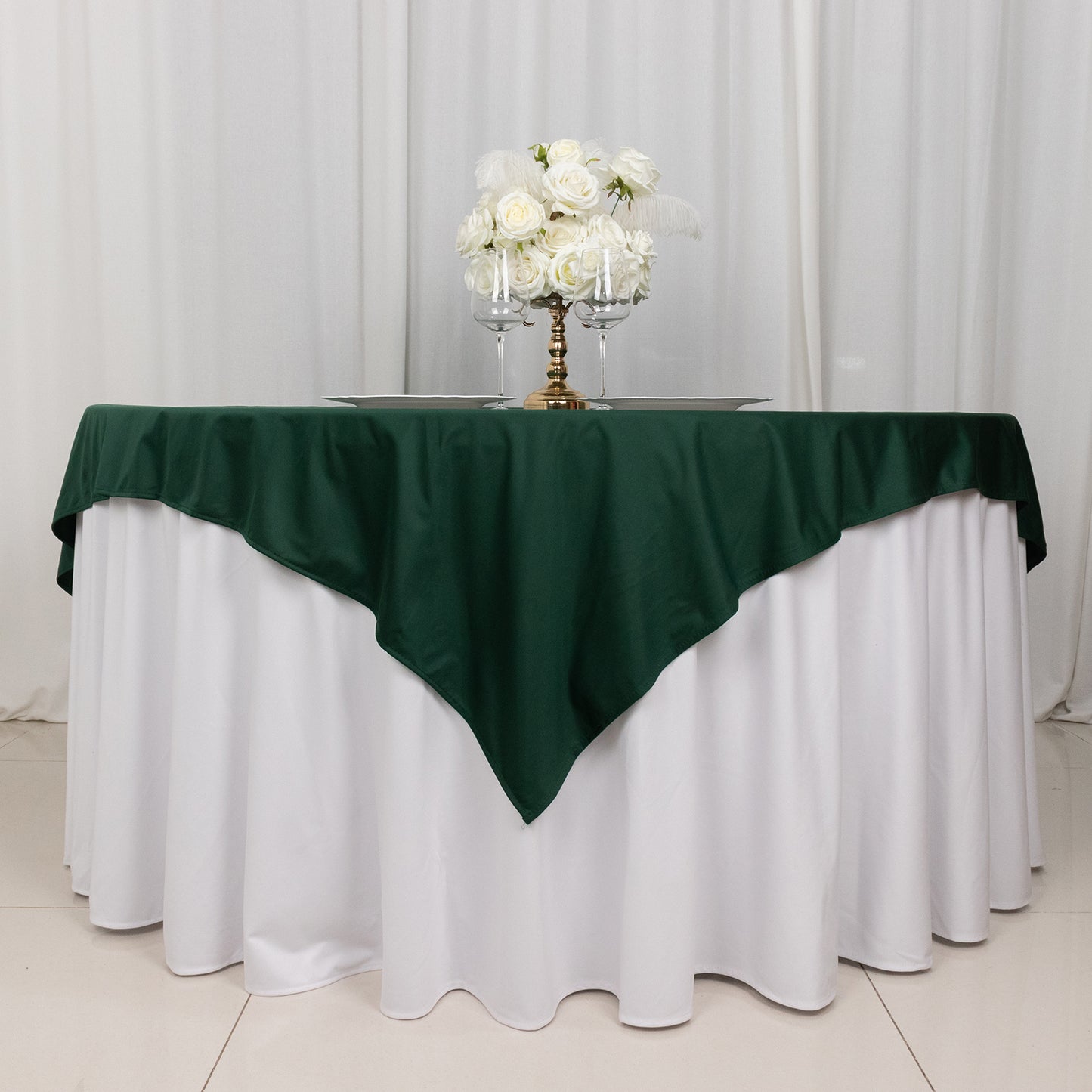 70" Hunter Emerald Green Premium Scuba Wrinkle Free Square Table Overlay, Scuba Polyester Table Topper