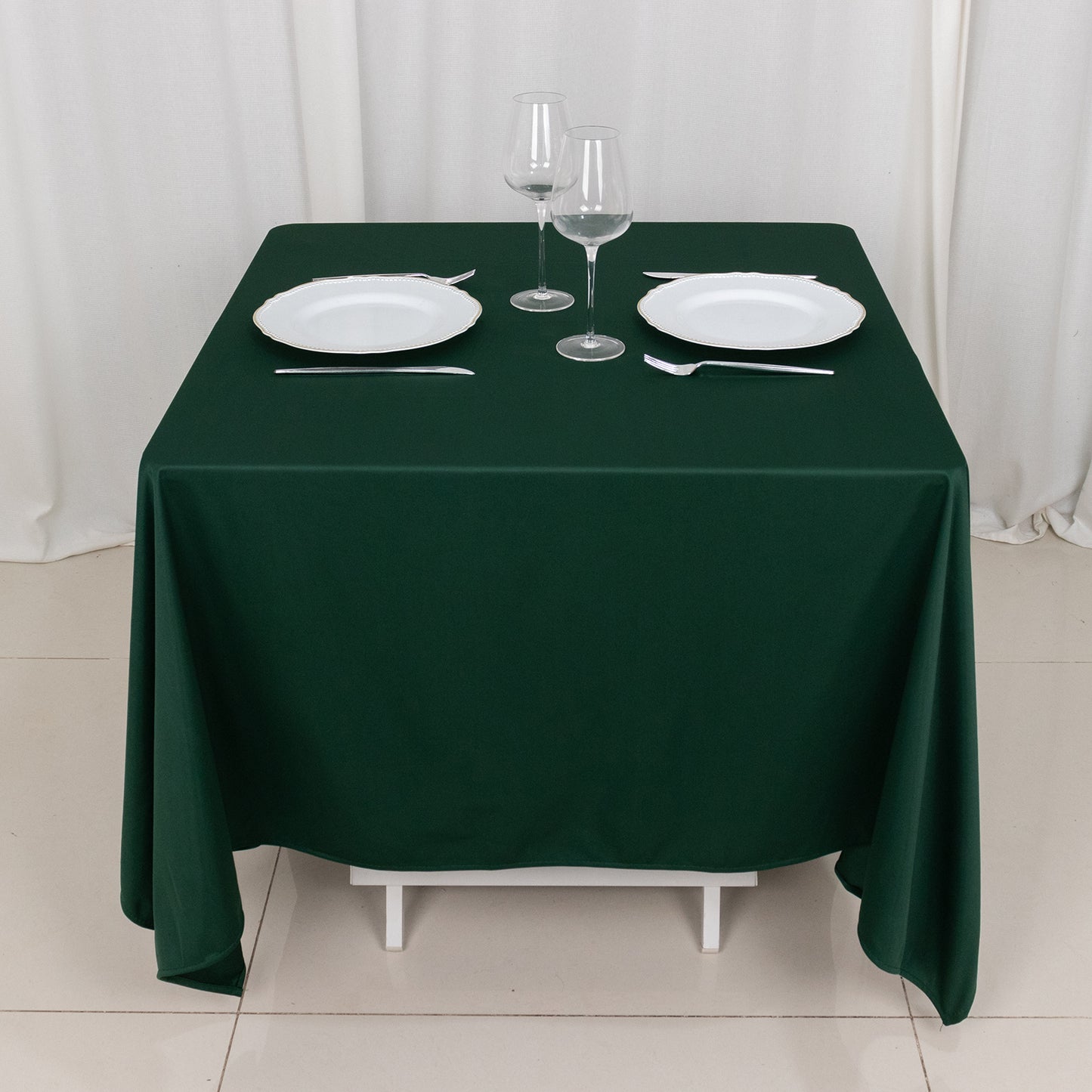 70" Hunter Emerald Green Premium Scuba Wrinkle Free Square Tablecloth, Scuba Polyester Tablecloth