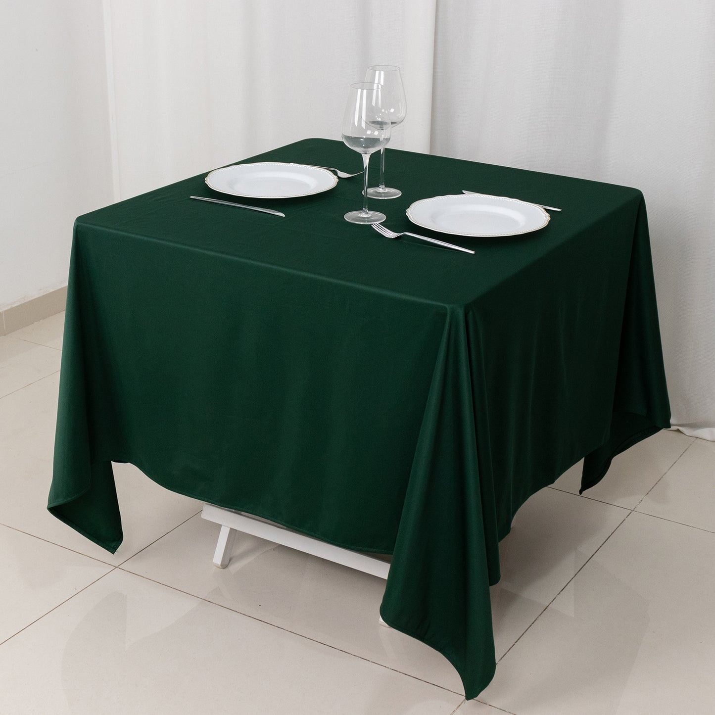 70" Hunter Emerald Green Premium Scuba Wrinkle Free Square Tablecloth, Scuba Polyester Tablecloth