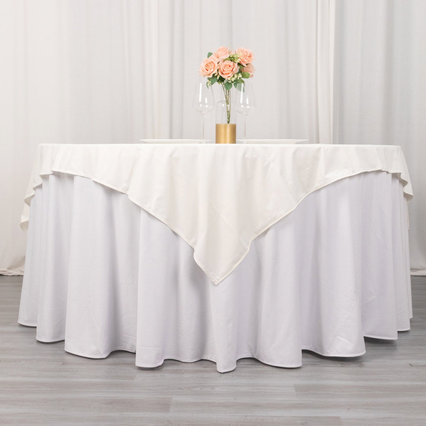 70" Ivory Scuba Wrinkle Free Square Table Overlay, Scuba Polyester Table Topper