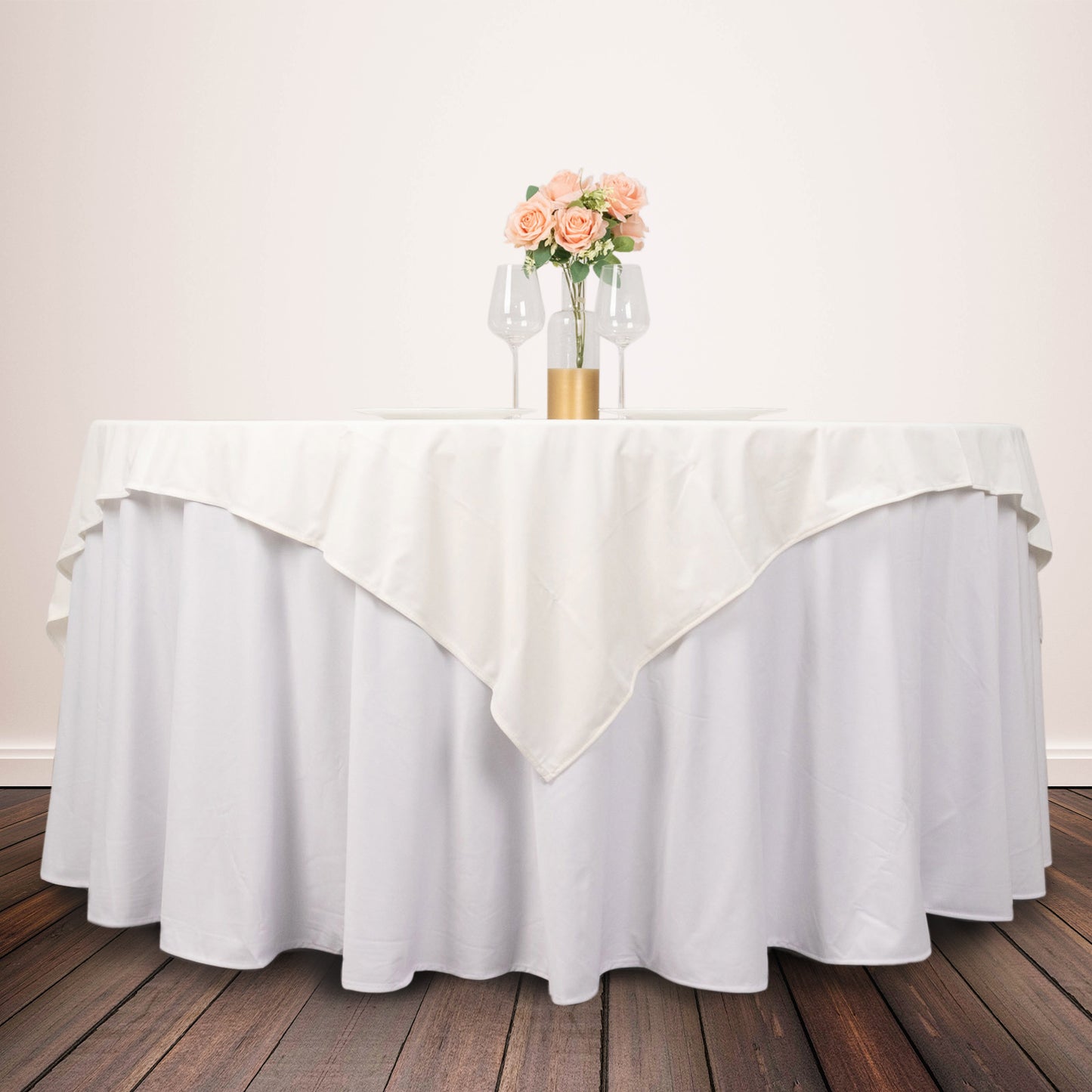 70" Ivory Scuba Wrinkle Free Square Table Overlay, Scuba Polyester Table Topper
