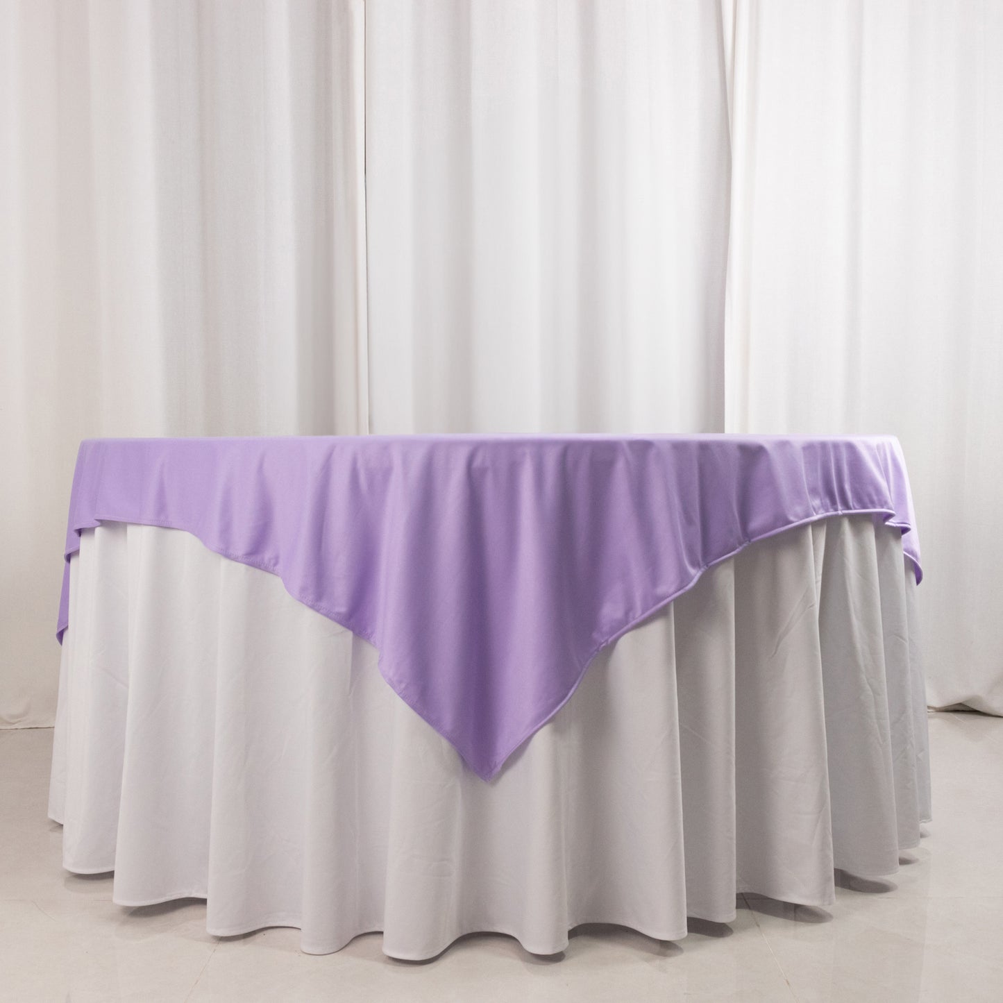 70" Lavender Premium Scuba Wrinkle Free Square Table Overlay, Lilac Scuba Polyester Table Topper