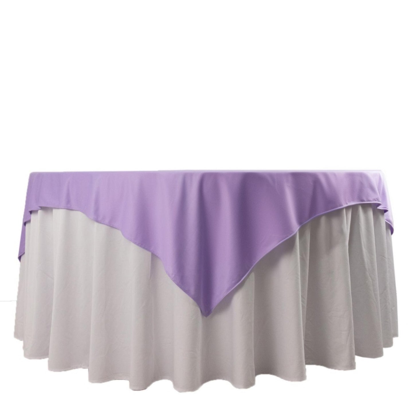 70" Lavender Scuba Wrinkle Free Square Table Overlay, Lilac Scuba Polyester Table Topper
