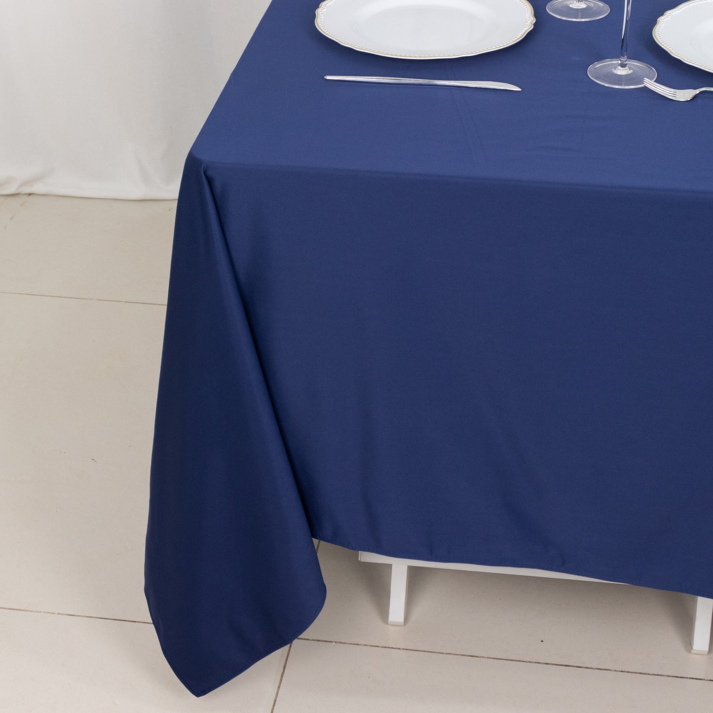 70" Navy Blue Premium Scuba Wrinkle Free Square Tablecloth, Scuba Polyester Tablecloth