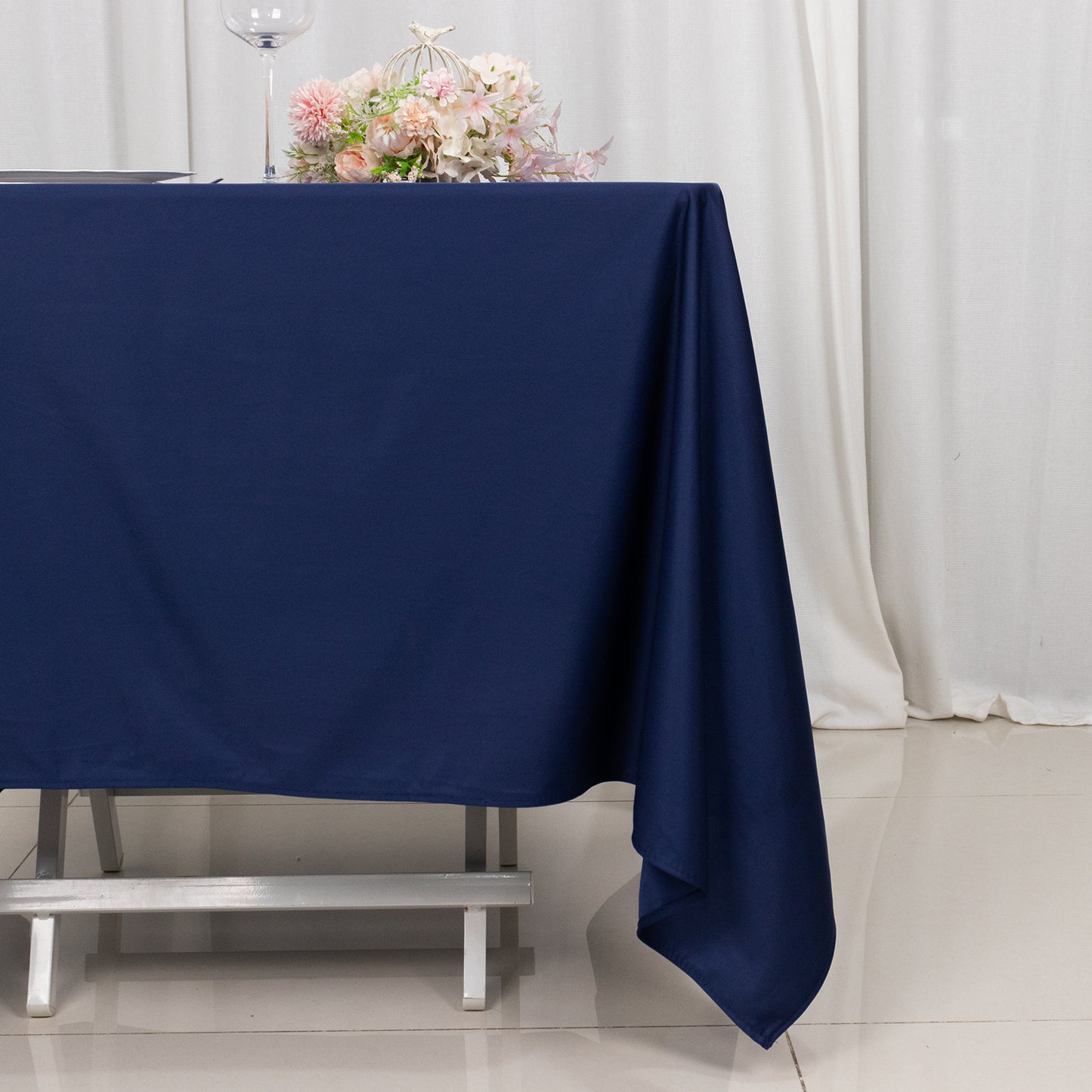 70" Navy Blue Premium Scuba Wrinkle Free Square Tablecloth, Scuba Polyester Tablecloth