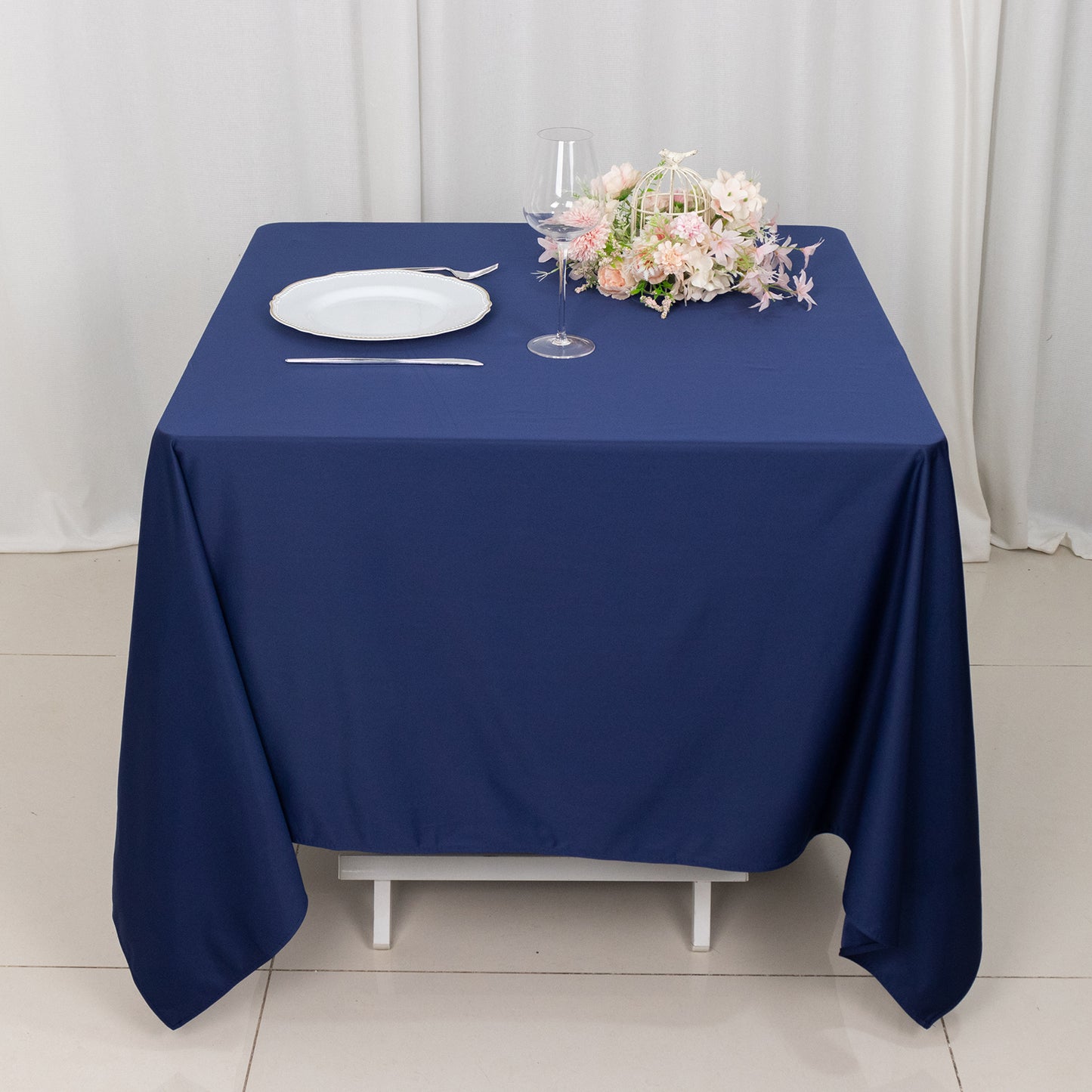 70" Navy Blue Premium Scuba Wrinkle Free Square Tablecloth, Scuba Polyester Tablecloth