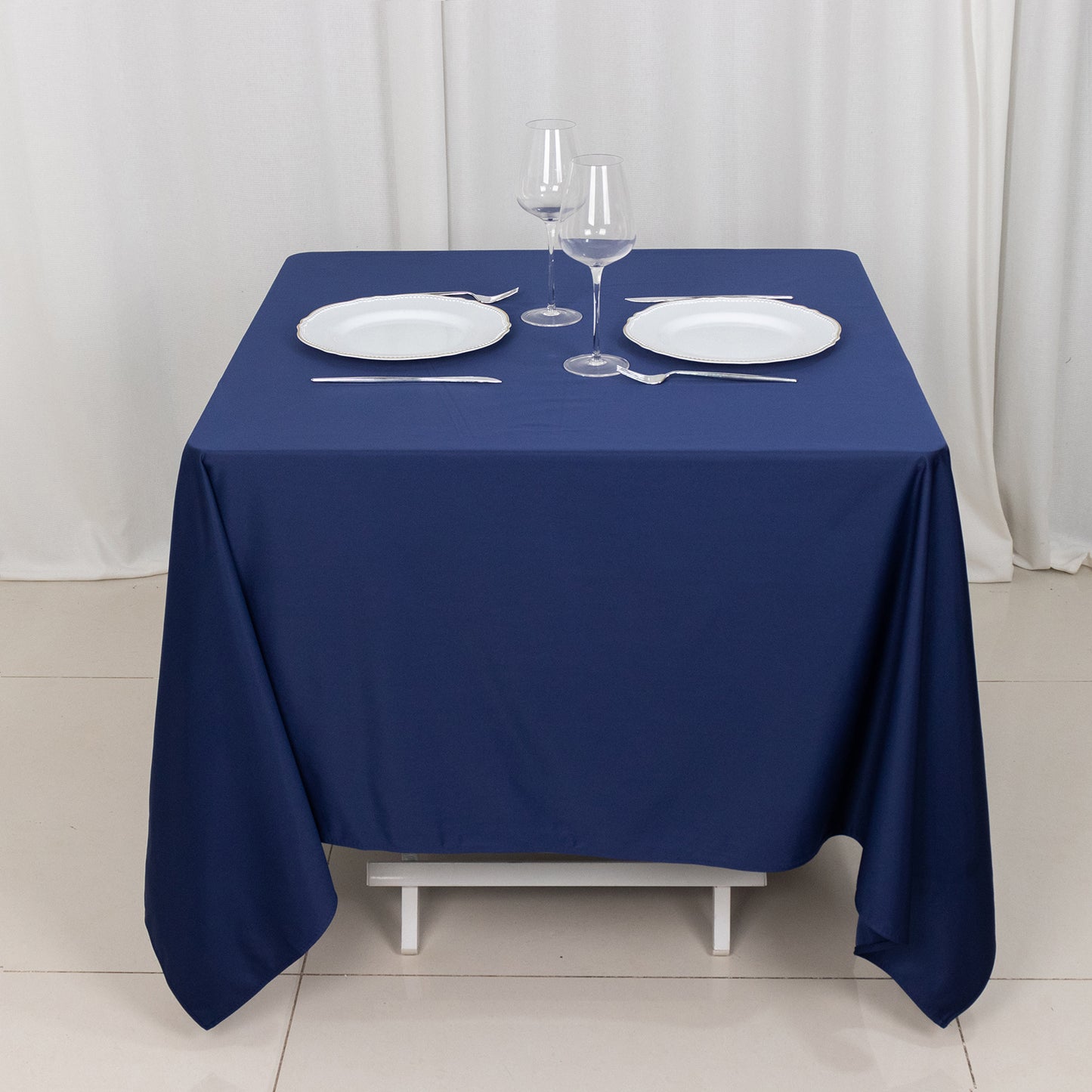 70" Navy Blue Premium Scuba Wrinkle Free Square Tablecloth, Scuba Polyester Tablecloth