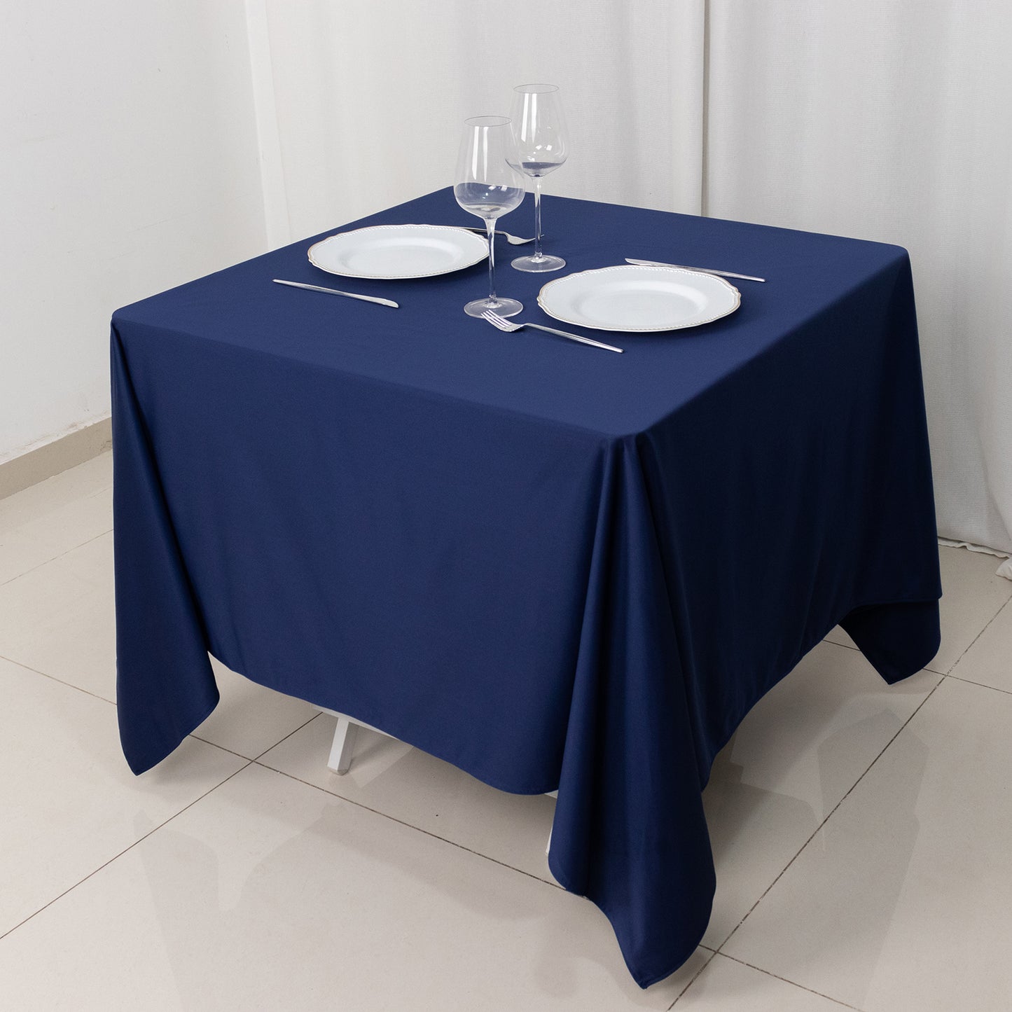 70" Navy Blue Premium Scuba Wrinkle Free Square Tablecloth, Scuba Polyester Tablecloth