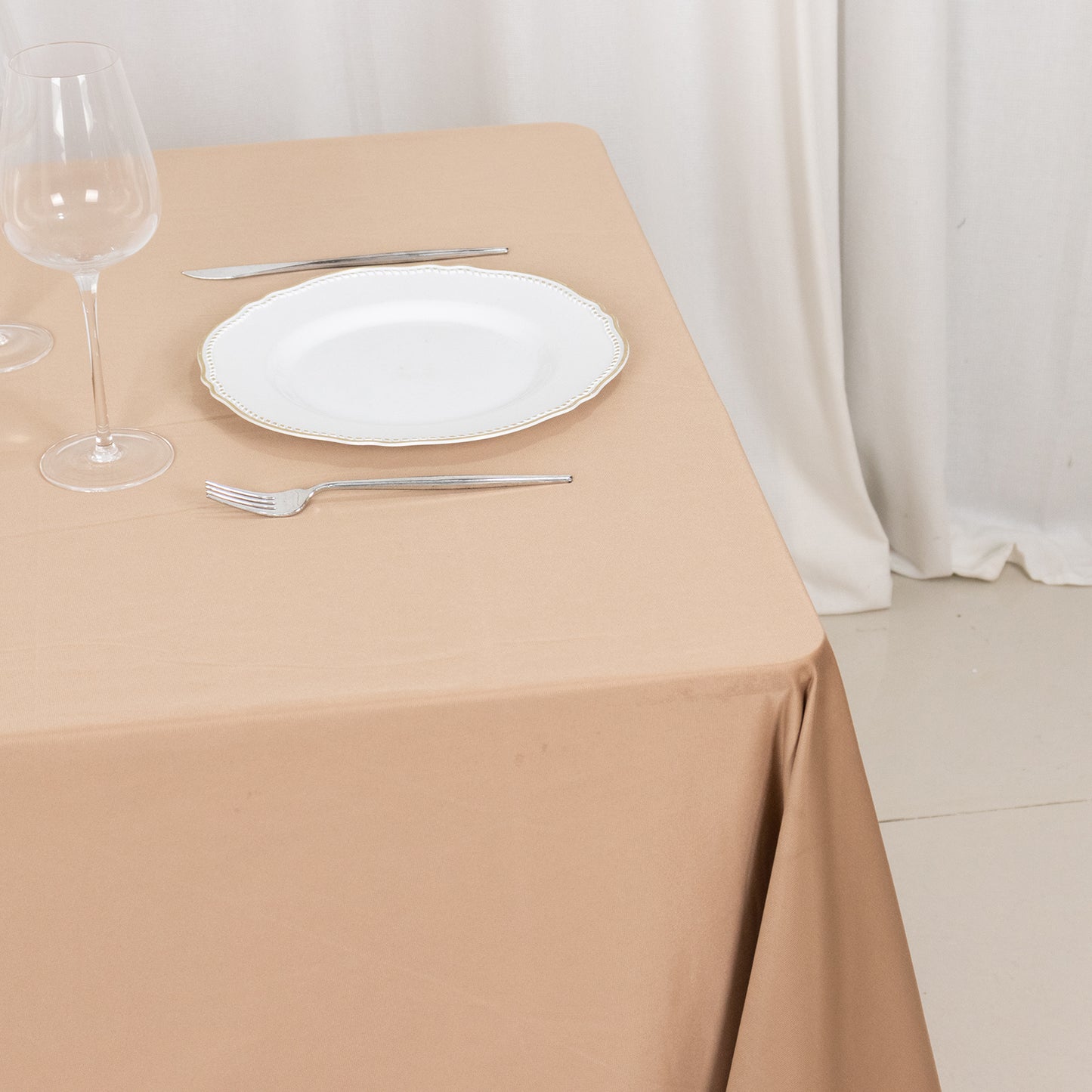 70" Nude Scuba Wrinkle Free Square Tablecloth, Scuba Polyester Tablecloth
