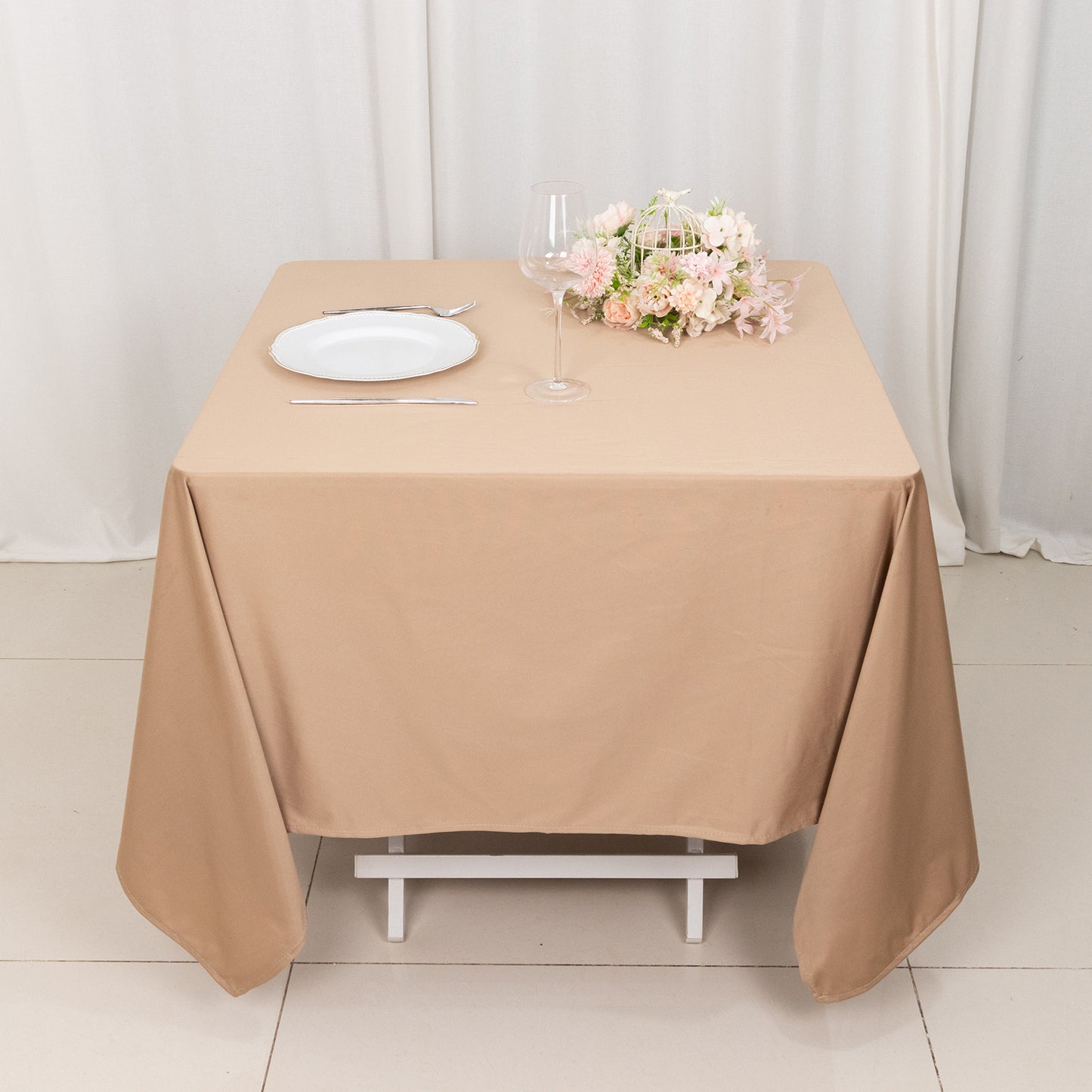 70" Nude Scuba Wrinkle Free Square Tablecloth, Scuba Polyester Tablecloth