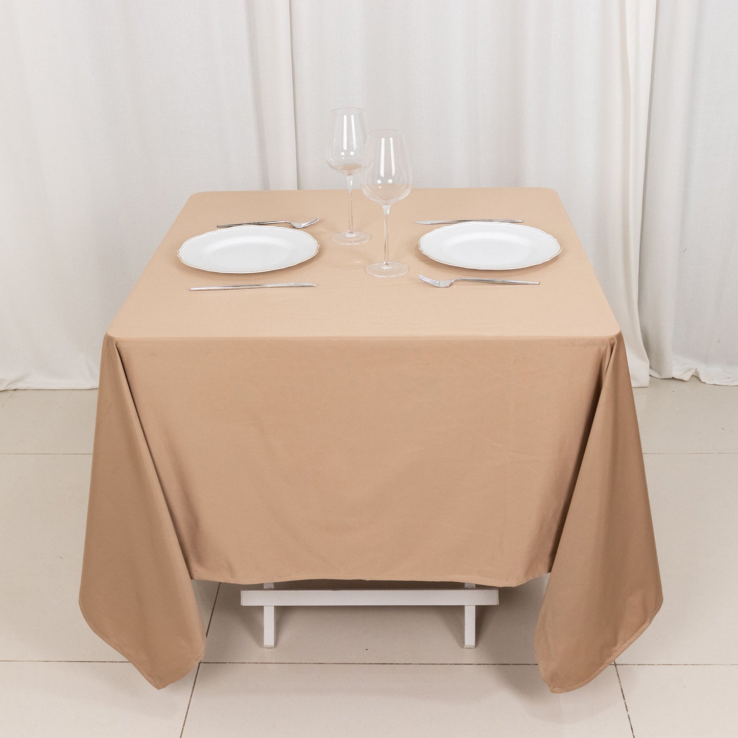 70" Nude Scuba Wrinkle Free Square Tablecloth, Scuba Polyester Tablecloth