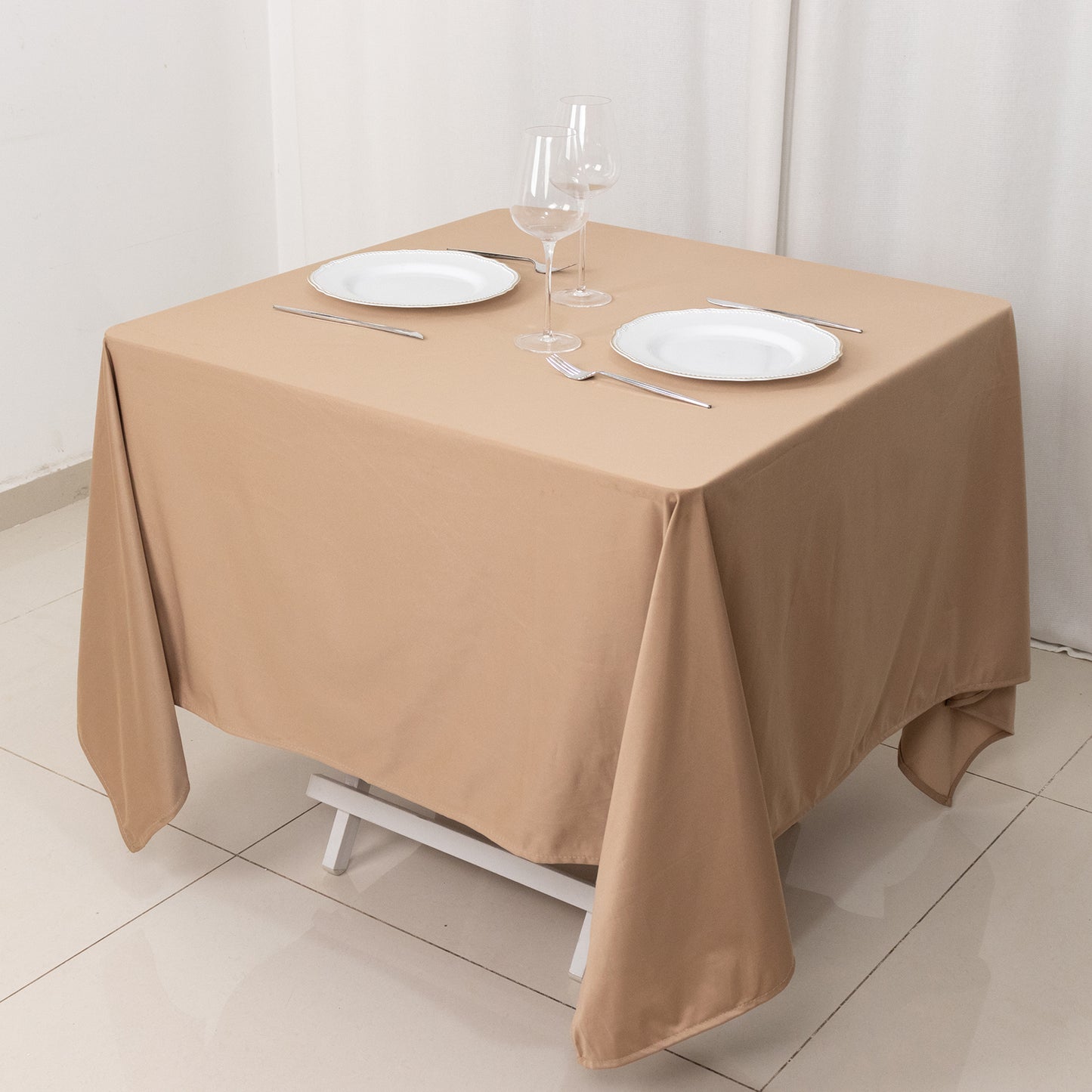 70" Nude Scuba Wrinkle Free Square Tablecloth, Scuba Polyester Tablecloth
