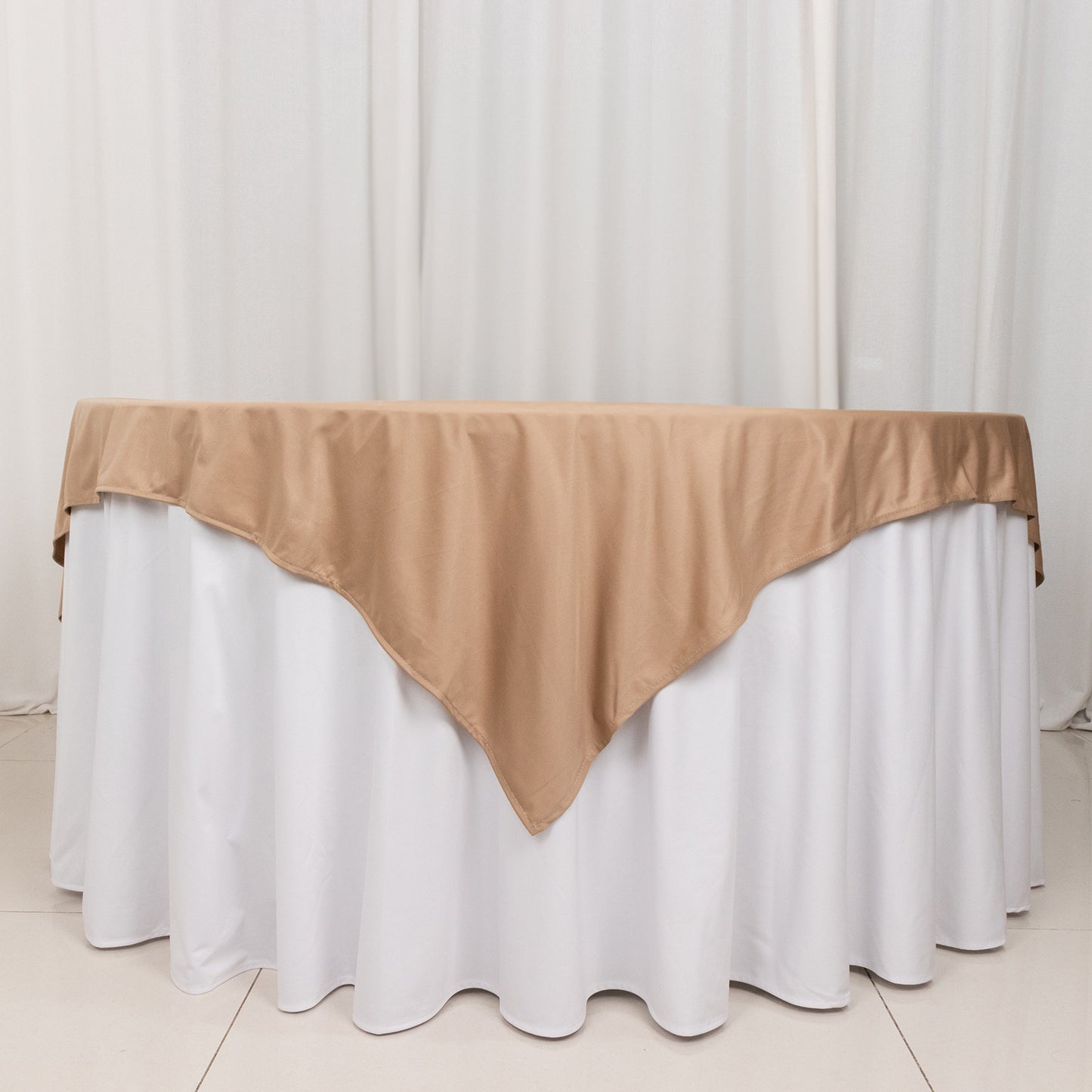 70" Nude Premium Scuba Wrinkle Free Square Table Overlay, Scuba Polyester Table Topper