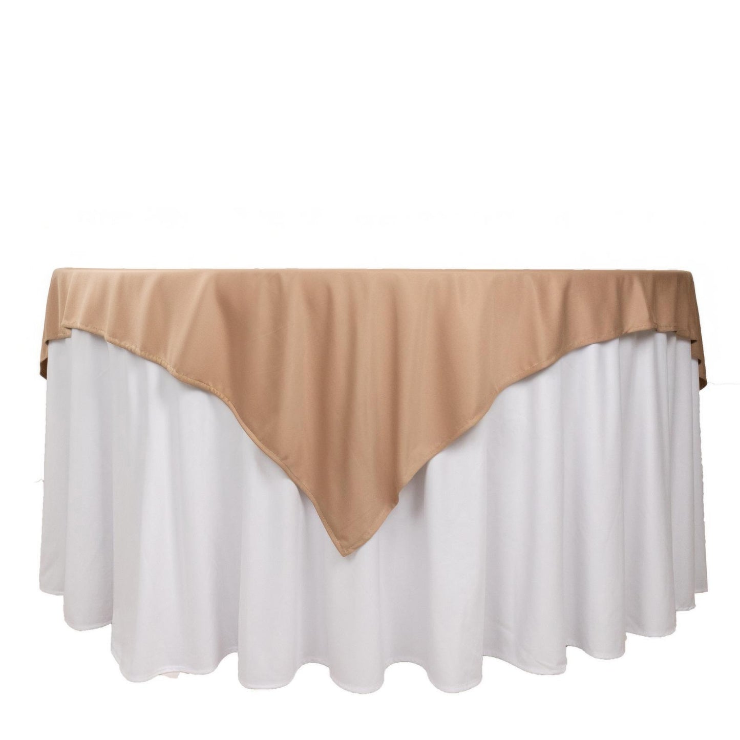 70" Nude Scuba Wrinkle Free Square Table Overlay, Scuba Polyester Table Topper