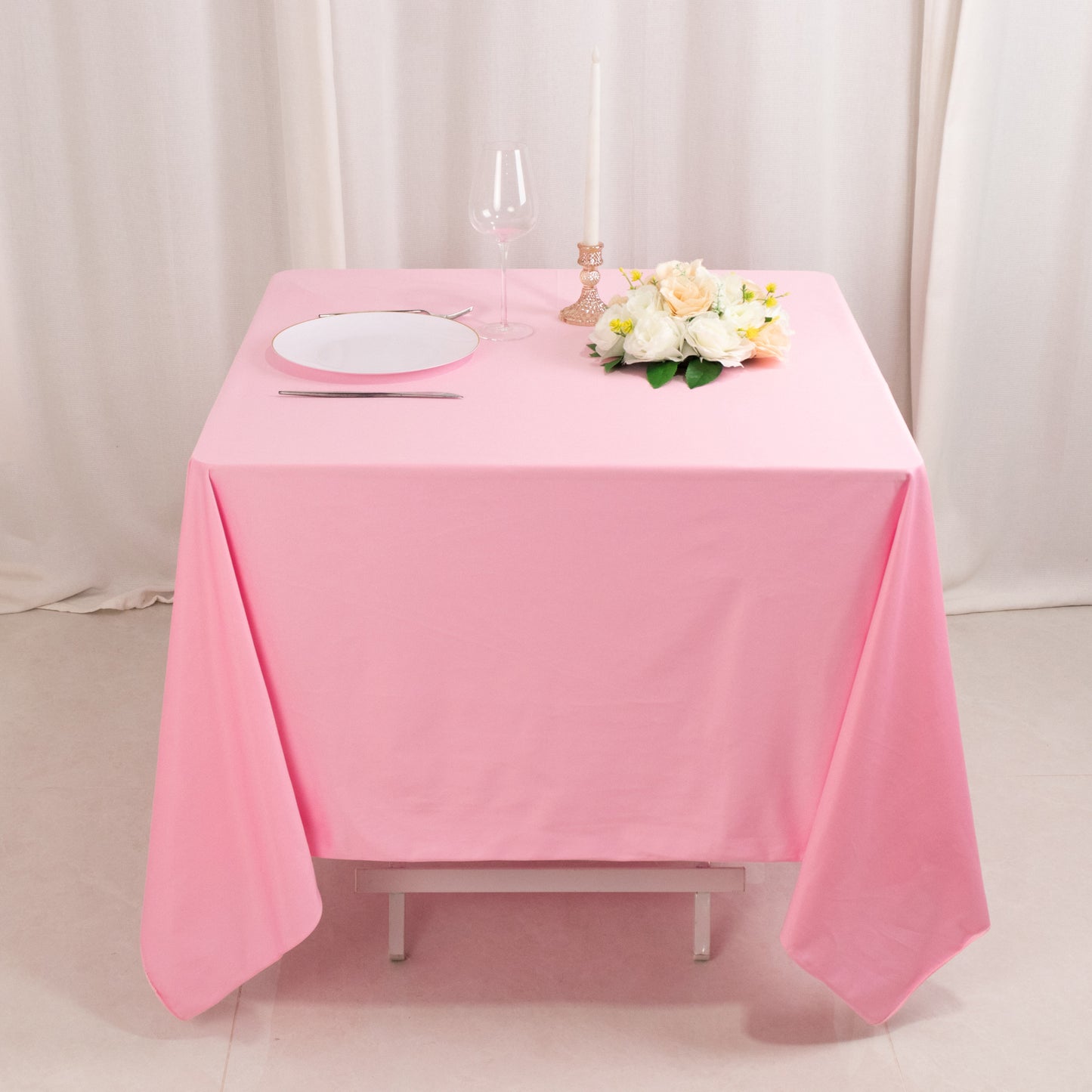 70" Pink Scuba Wrinkle Free Square Tablecloth, Scuba Polyester Tablecloth