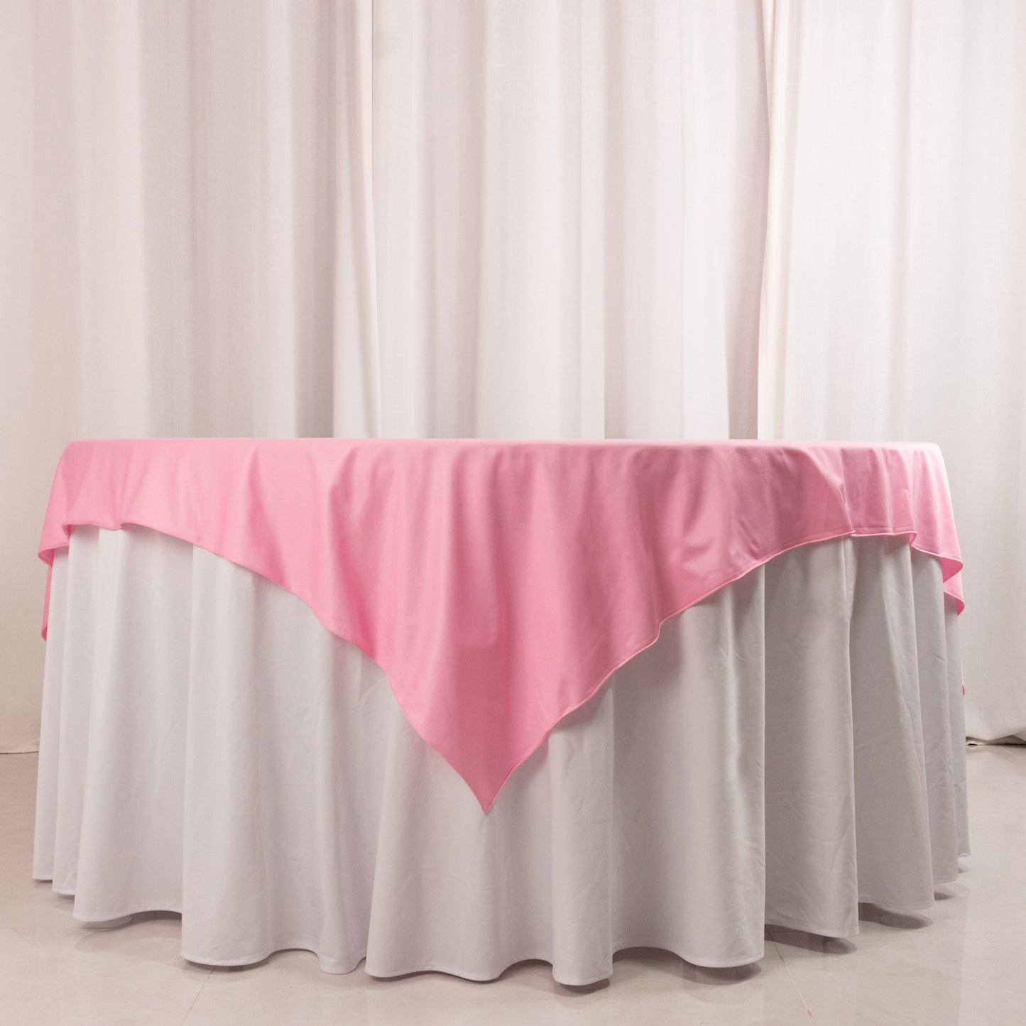 70" Pink Premium Scuba Wrinkle Free Square Table Overlay, Scuba Polyester Table Topper