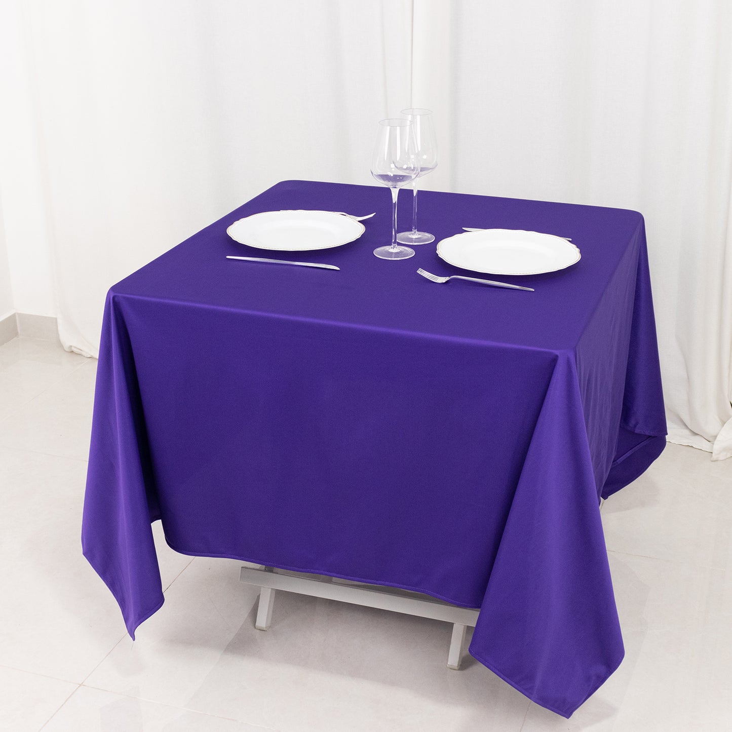 70" Purple Premium Scuba Wrinkle Free Square Tablecloth, Scuba Polyester Tablecloth