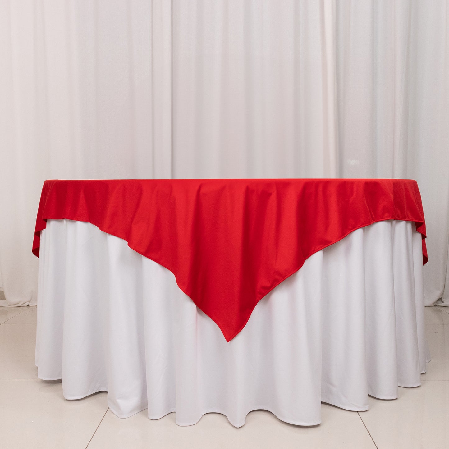 70" Red Premium Scuba Wrinkle Free Square Table Overlay, Scuba Polyester Table Topper