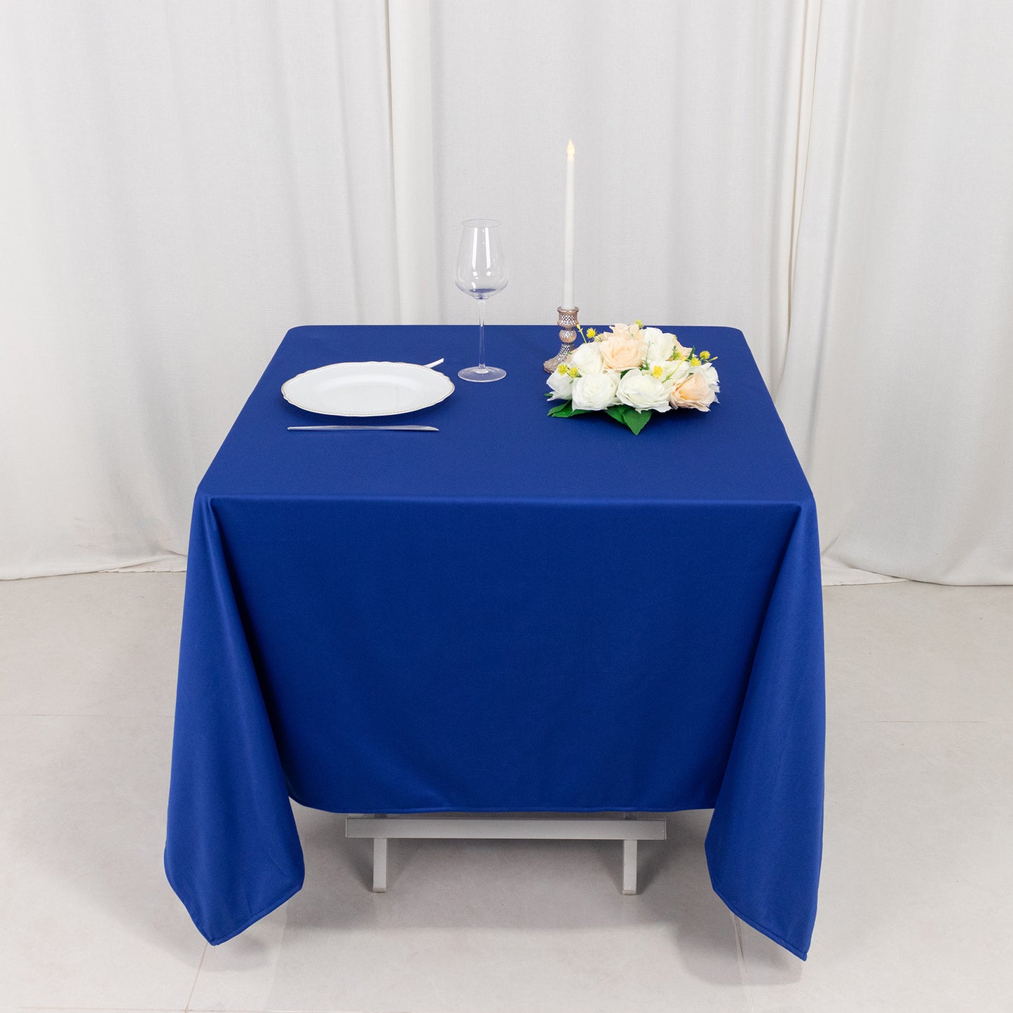 70" Royal Blue Premium Scuba Wrinkle Free Square Tablecloth, Scuba Polyester Tablecloth