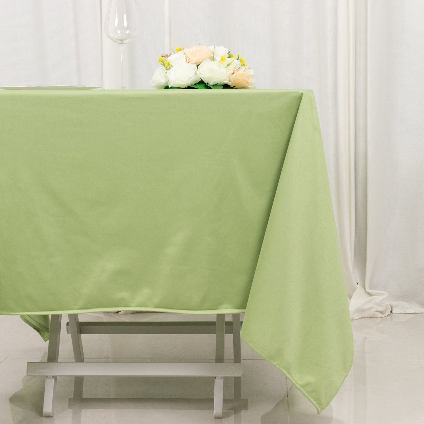 70" Sage Green Premium Scuba Wrinkle Free Square Tablecloth, Scuba Polyester Tablecloth