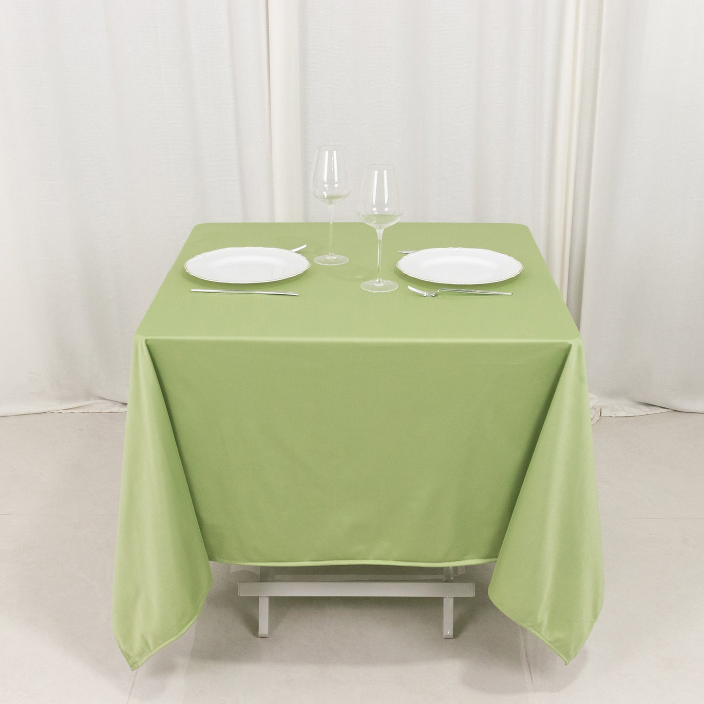 70" Sage Green Premium Scuba Wrinkle Free Square Tablecloth, Scuba Polyester Tablecloth