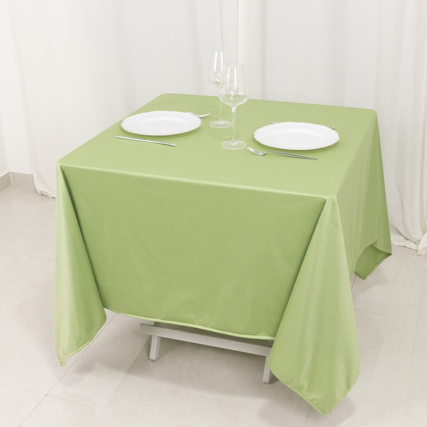 70" Sage Green Premium Scuba Wrinkle Free Square Tablecloth, Scuba Polyester Tablecloth