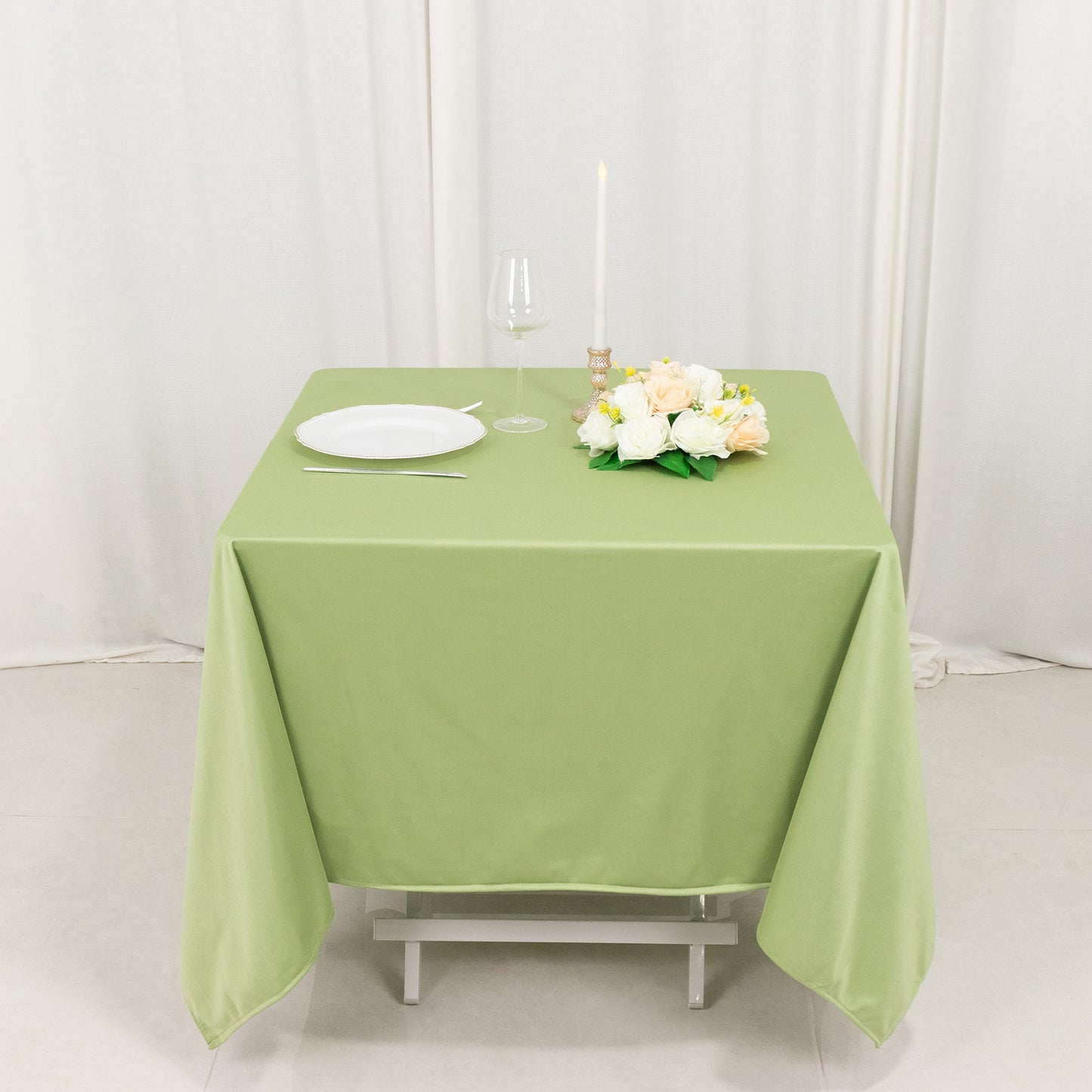 70" Sage Green Premium Scuba Wrinkle Free Square Tablecloth, Scuba Polyester Tablecloth