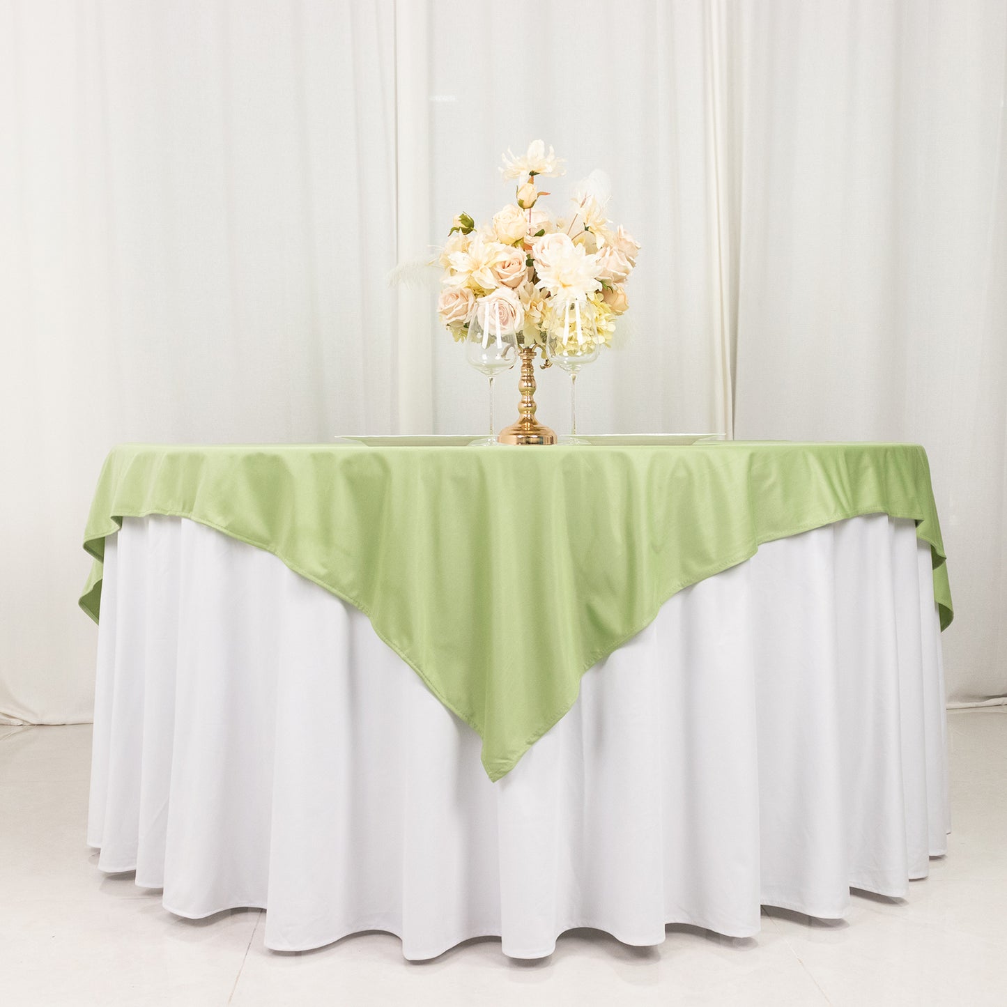 70" Sage Green Premium Scuba Wrinkle Free Square Table Overlay, Scuba Polyester Table Topper