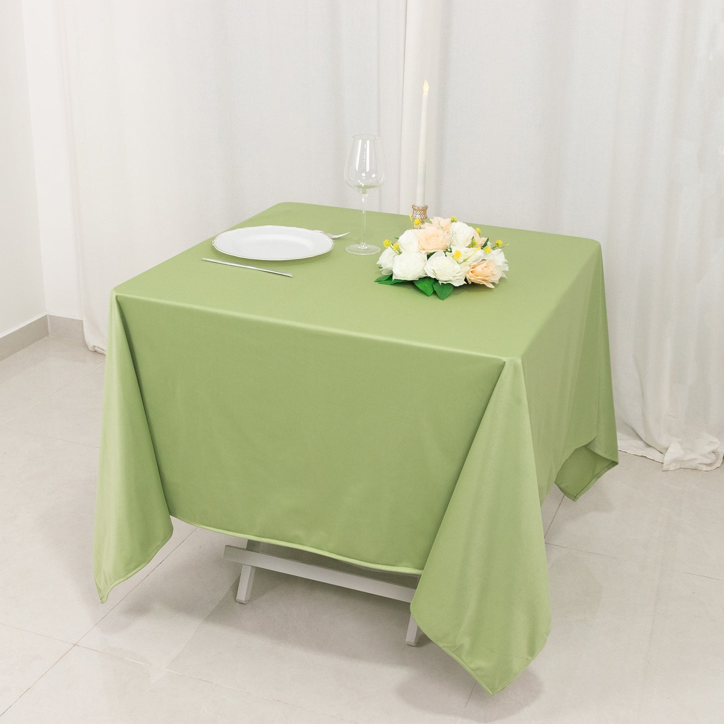 70" Sage Green Premium Scuba Wrinkle Free Square Tablecloth, Scuba Polyester Tablecloth