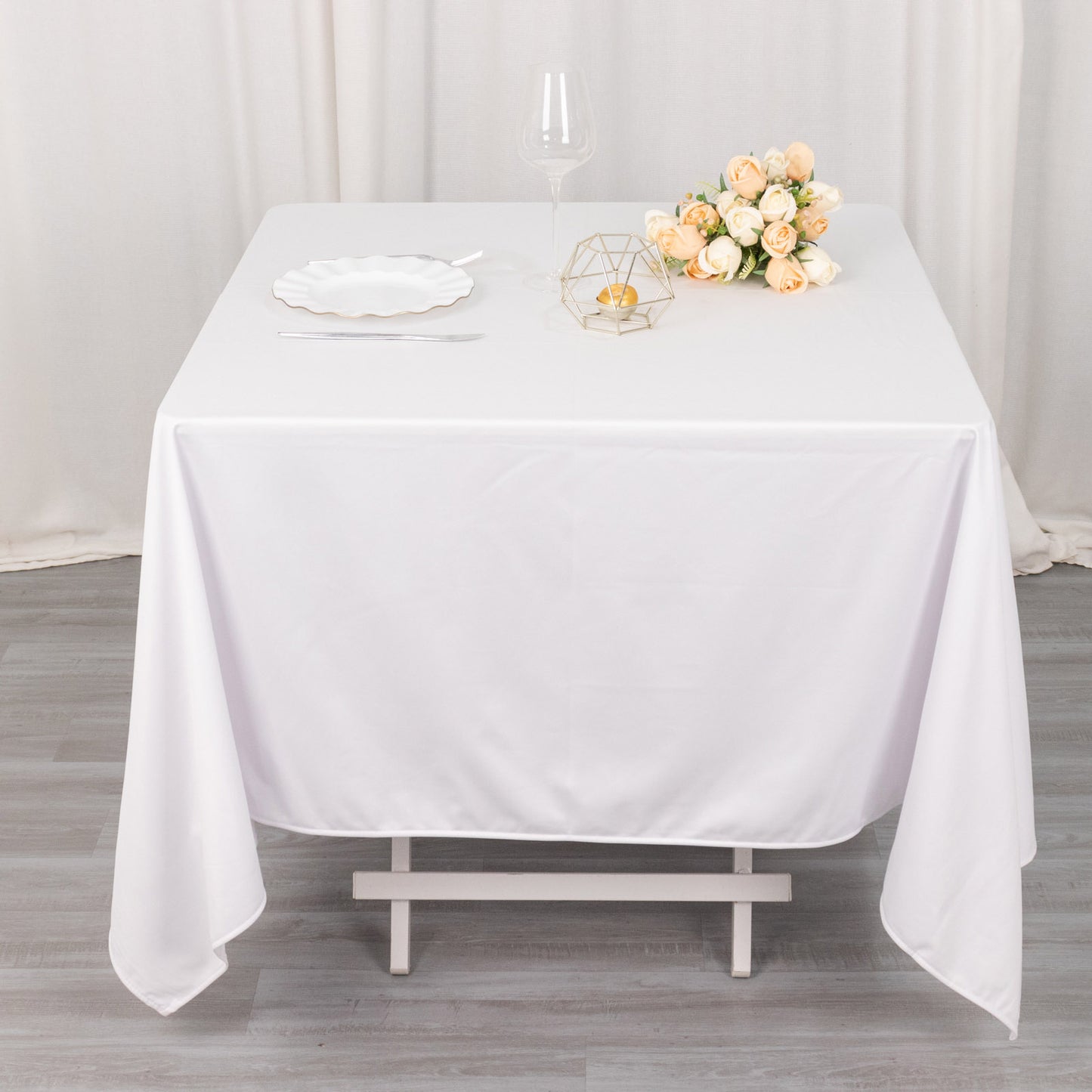 70" White Premium Scuba Wrinkle Free Square Tablecloth, Scuba Polyester Tablecloth