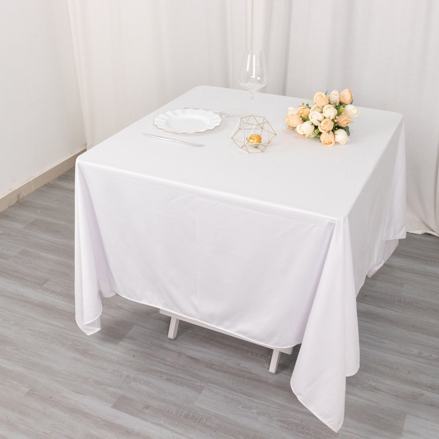 70" White Premium Scuba Wrinkle Free Square Tablecloth, Scuba Polyester Tablecloth