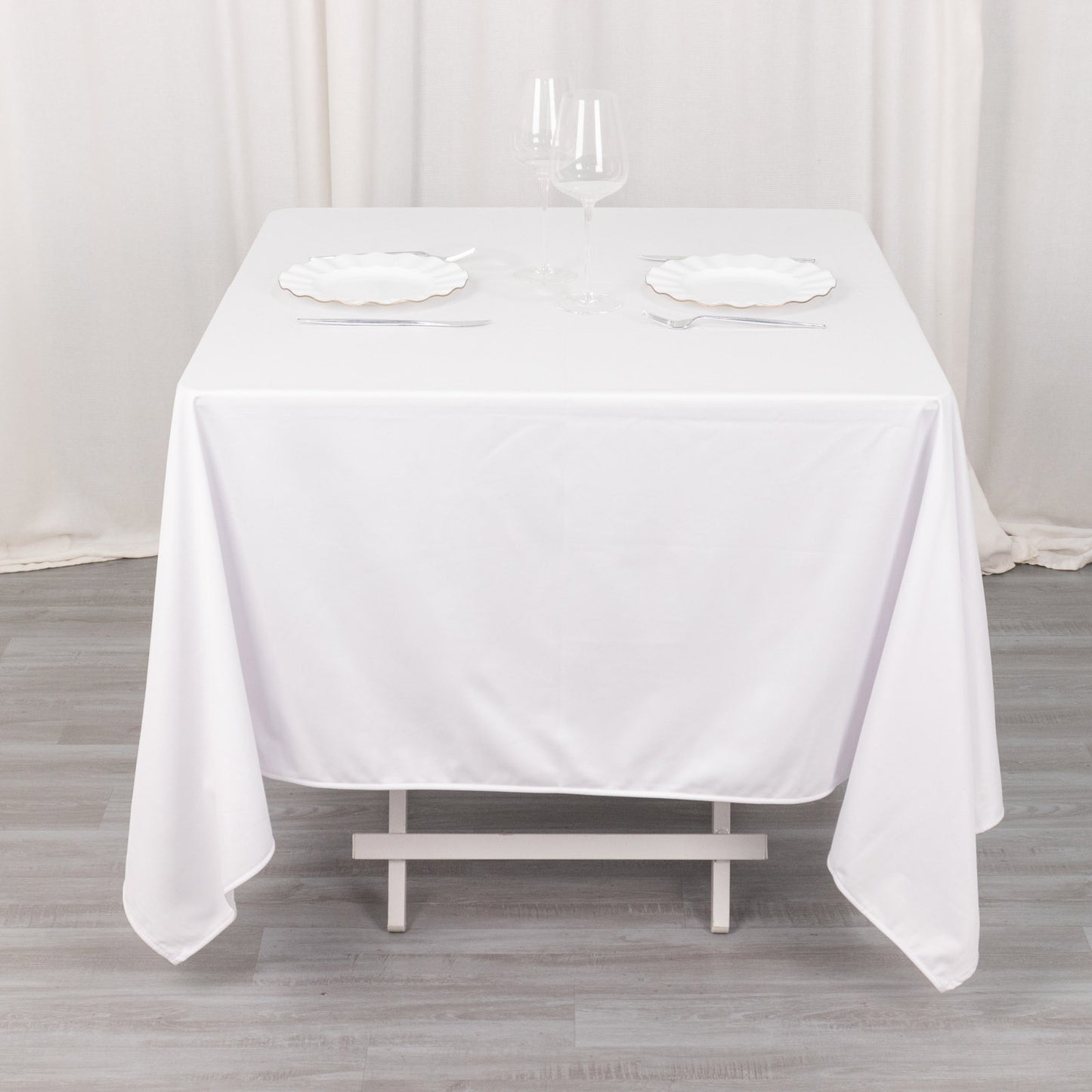 70" White Premium Scuba Wrinkle Free Square Tablecloth, Scuba Polyester Tablecloth