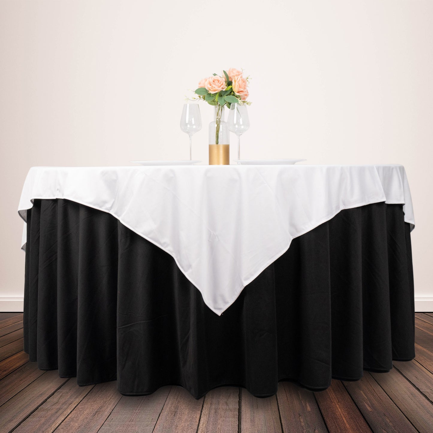 70" White Premium Scuba Wrinkle Free Square Table Overlay, Scuba Polyester Table Topper