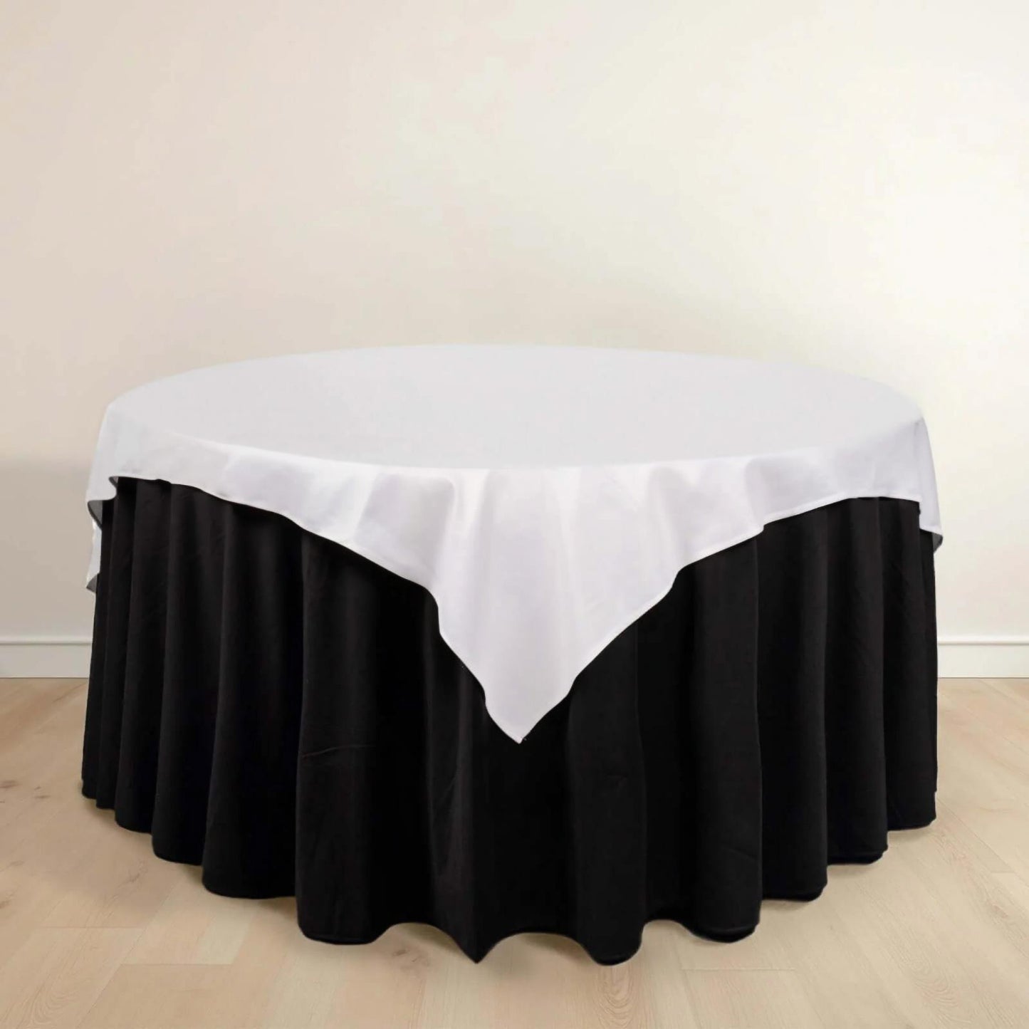70" White Scuba Wrinkle Free Square Table Overlay, Scuba Polyester Table Topper