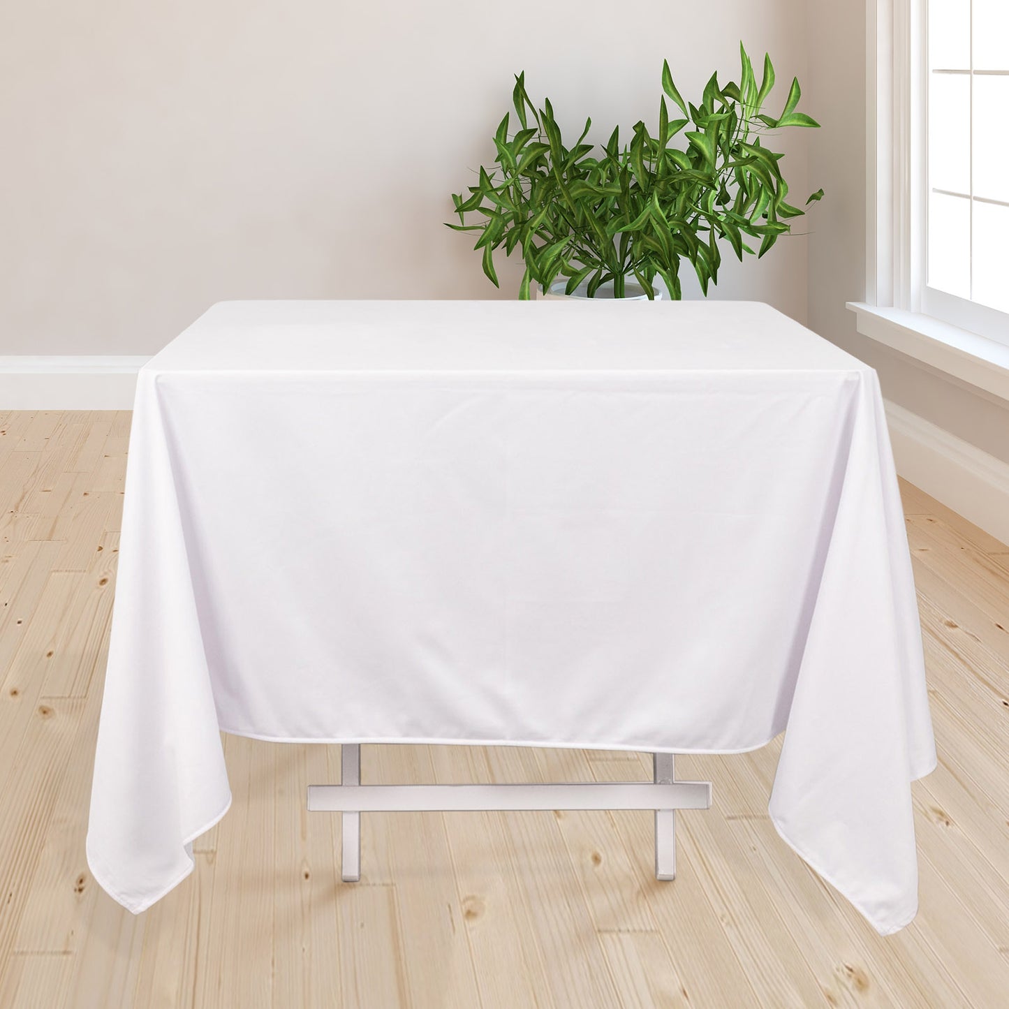 70" White Premium Scuba Wrinkle Free Square Tablecloth, Scuba Polyester Tablecloth