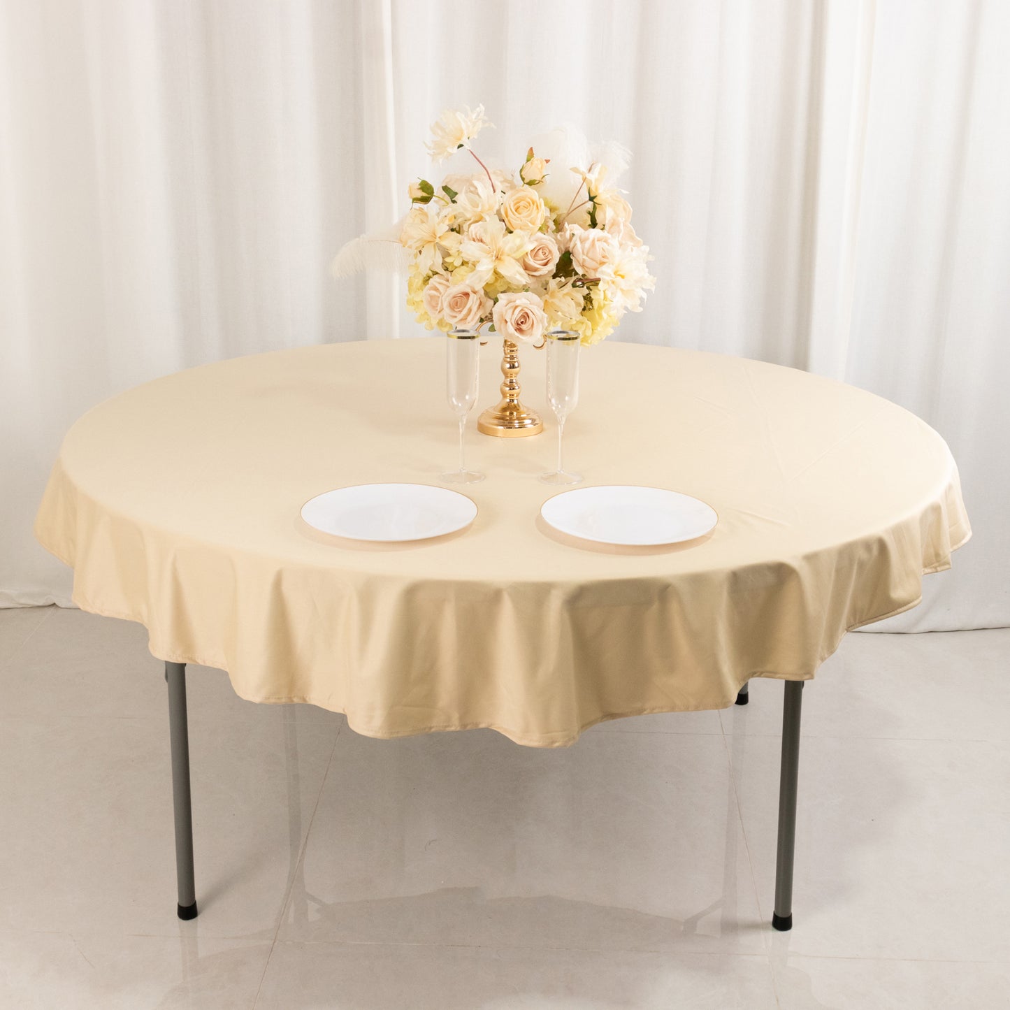 70" Beige Premium Scuba Wrinkle Free Round Tablecloth, Scuba Polyester Tablecloth