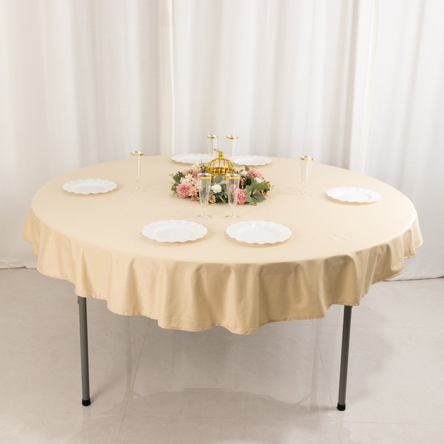 70" Beige Premium Scuba Wrinkle Free Round Tablecloth, Scuba Polyester Tablecloth