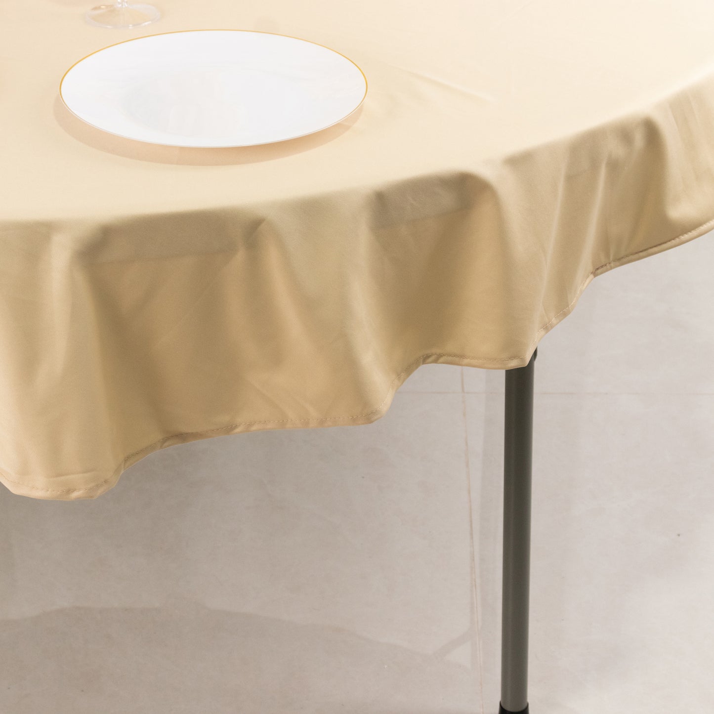 70" Beige Premium Scuba Wrinkle Free Round Tablecloth, Scuba Polyester Tablecloth