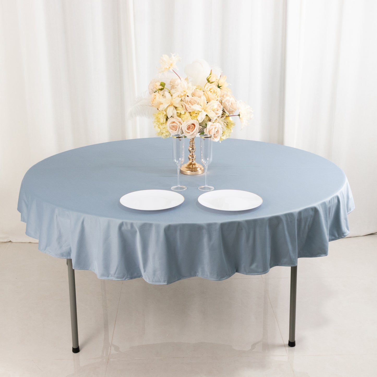 70" Dusty Blue Premium Scuba Wrinkle Free Round Tablecloth, Scuba Polyester Tablecloth